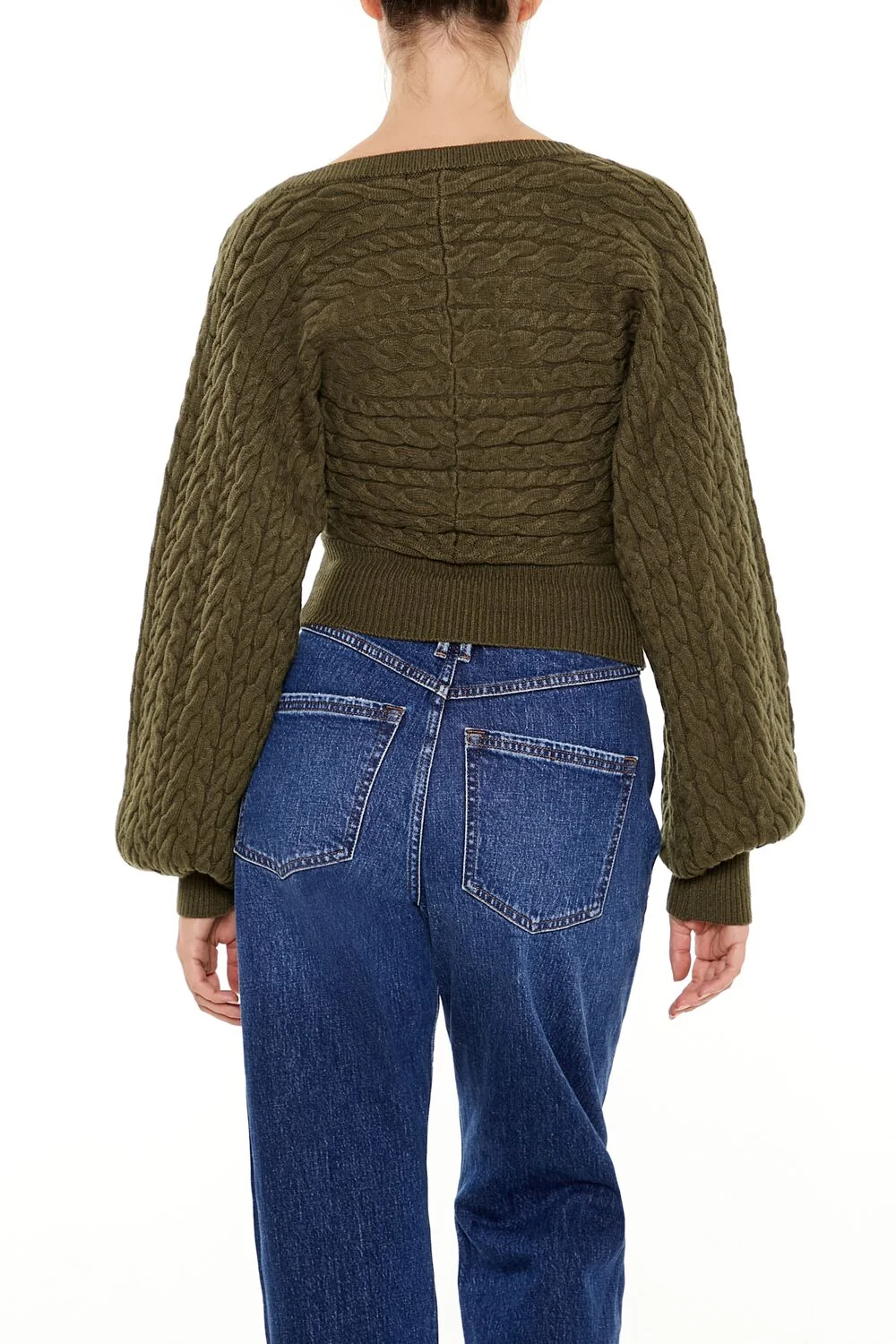 Peasant-Sleeve Cable Knit Sweater