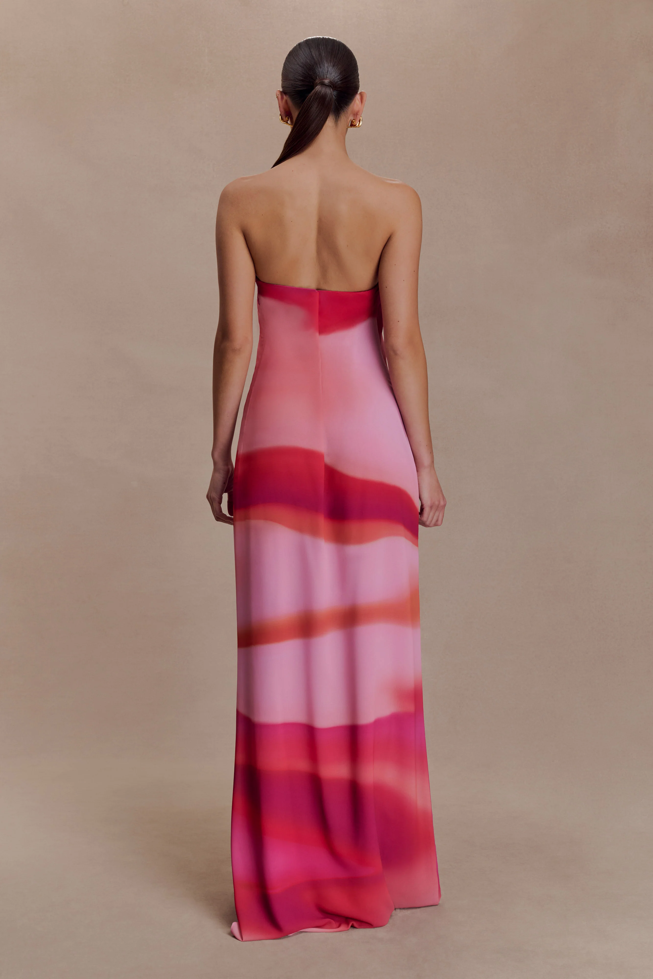 Amaya Strapless Chiffon Maxi Dress - Pink Sunset Print