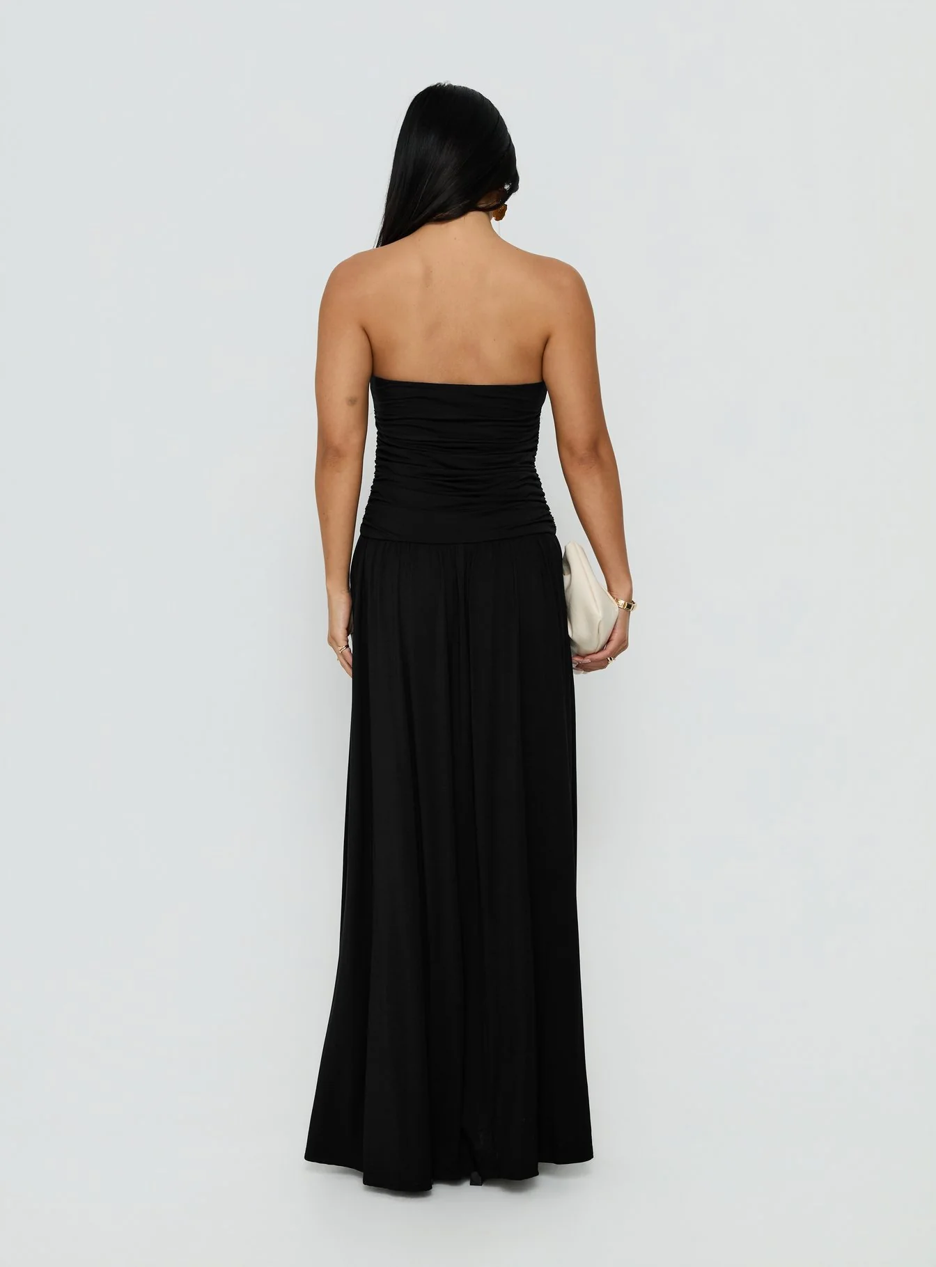 Adalisa Strapless Ruched Maxi Dress Black