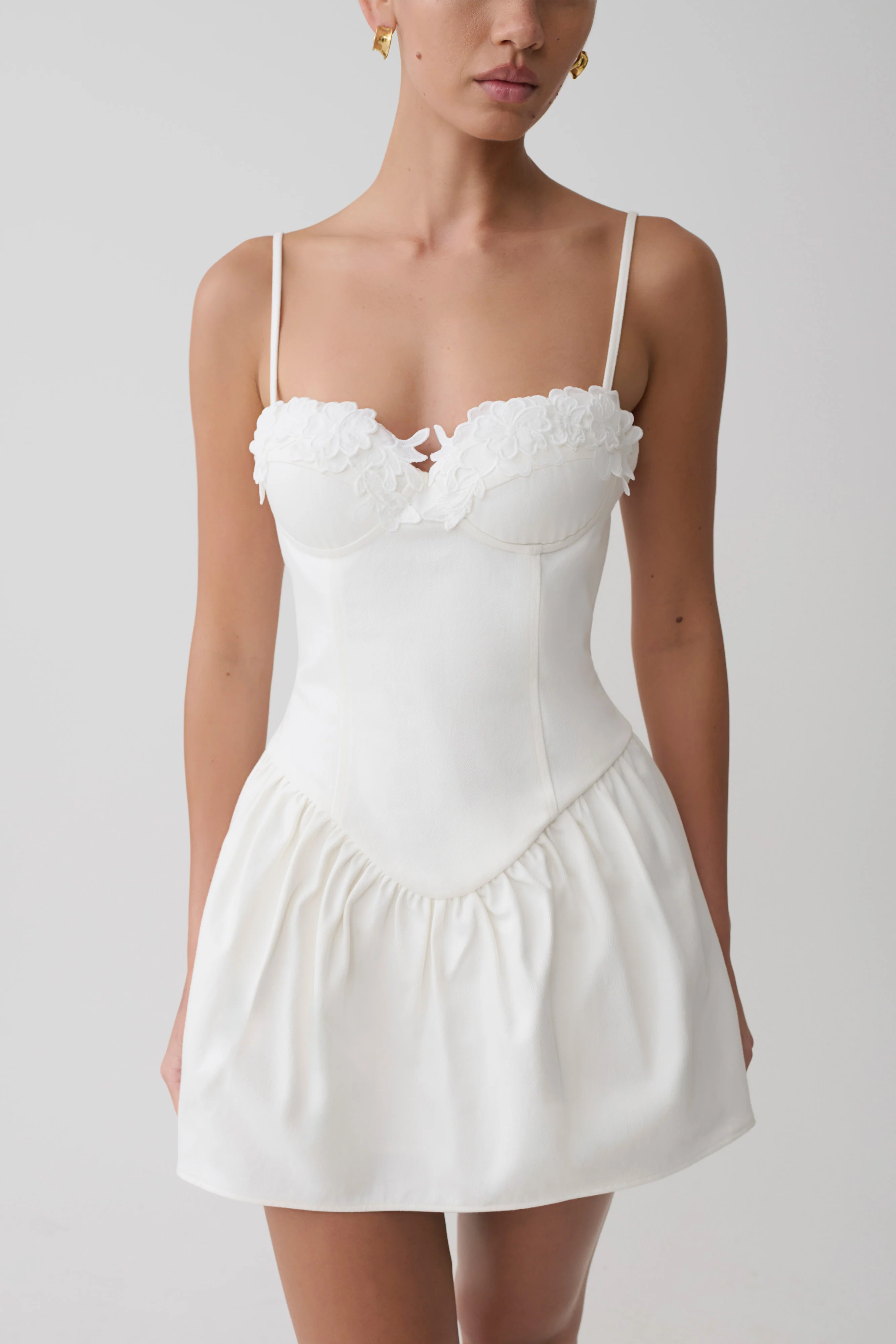 Emary Applique Denim Bustier Mini Dress - White
