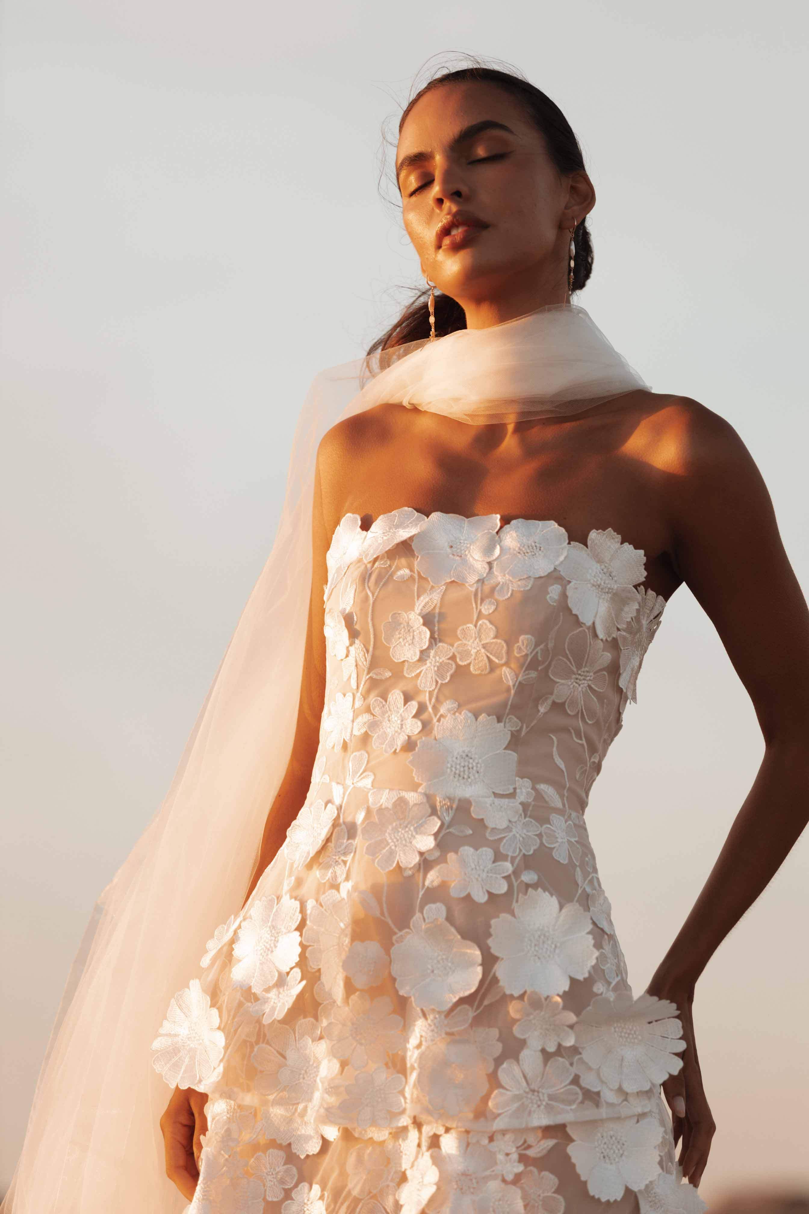 Selene Maxi Tiered 3D Dress in White