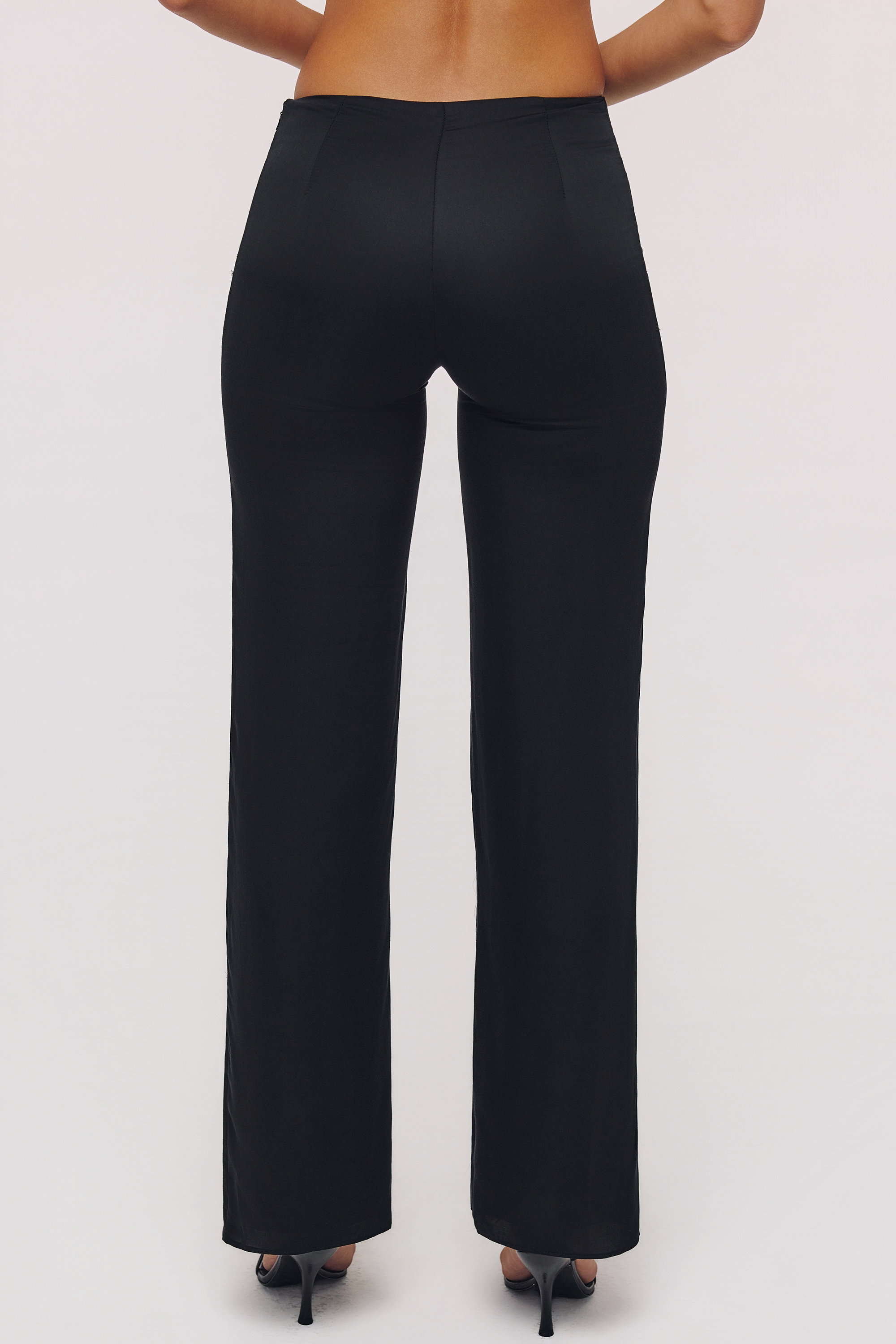 Black Sateen Trousers With Over Skirt