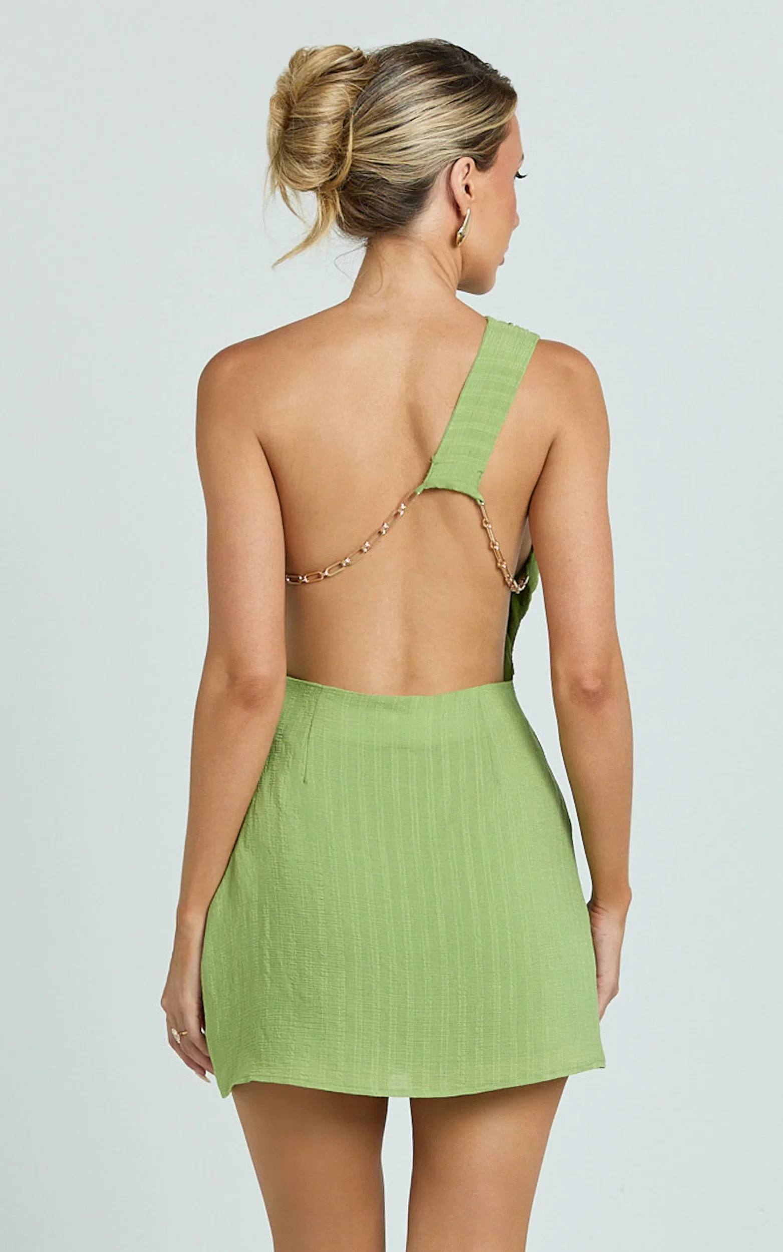 Eliana Mini Dress - Chain Back Slip Dress in Green