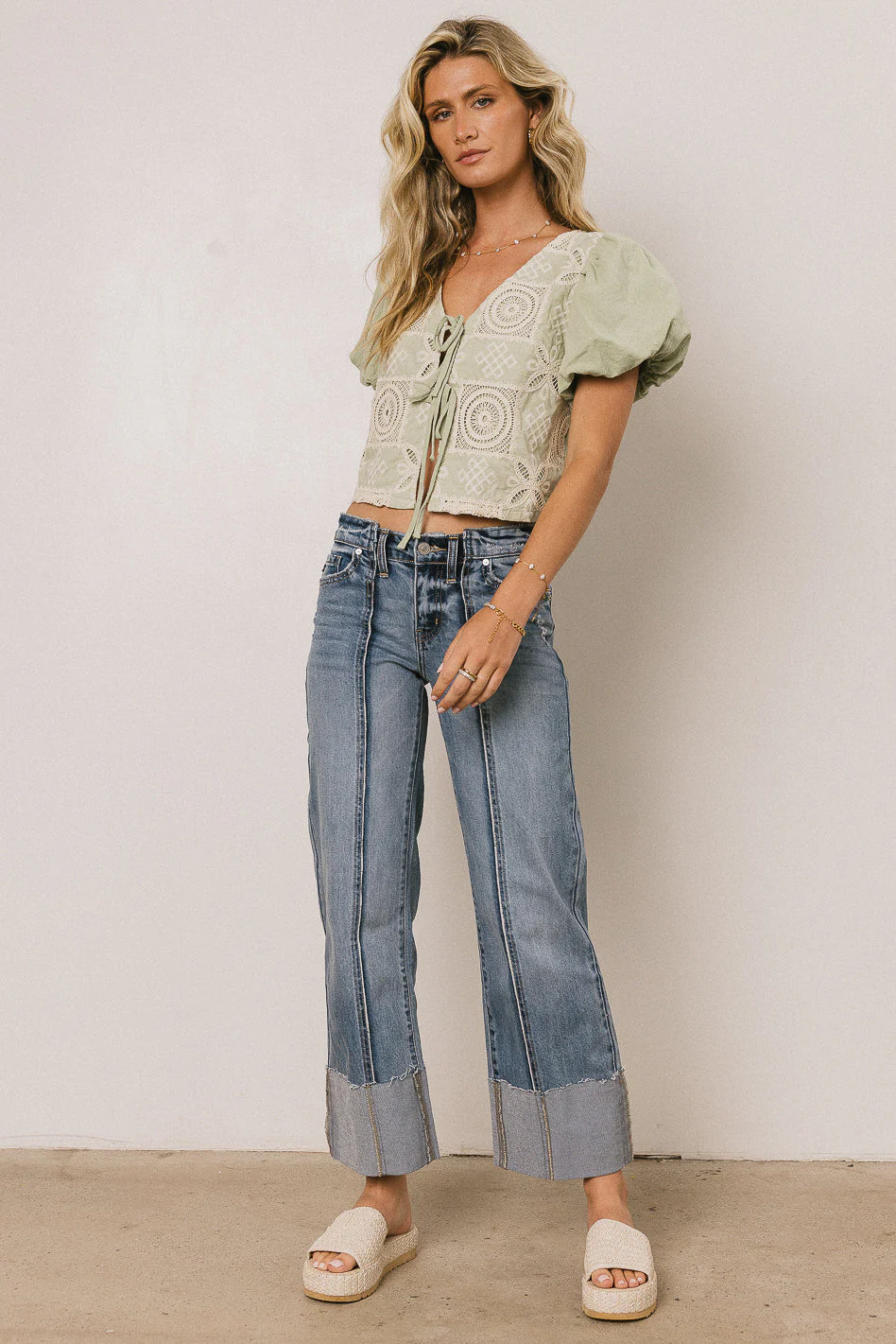 Sylas Embroidered Blouse in Sage