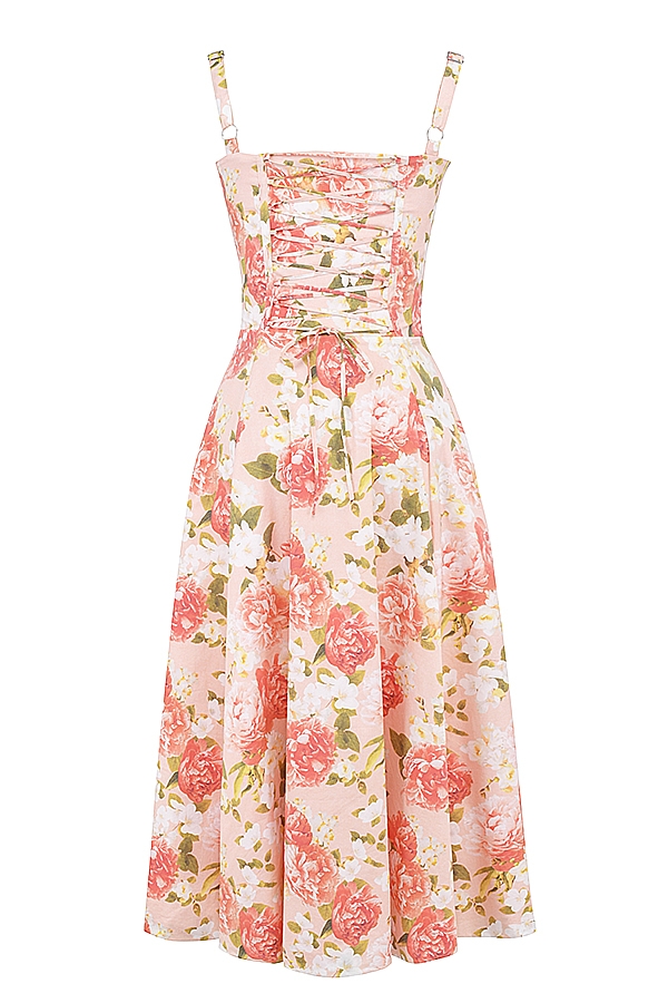 Pink Peony Print Cotton Bustier Sundress