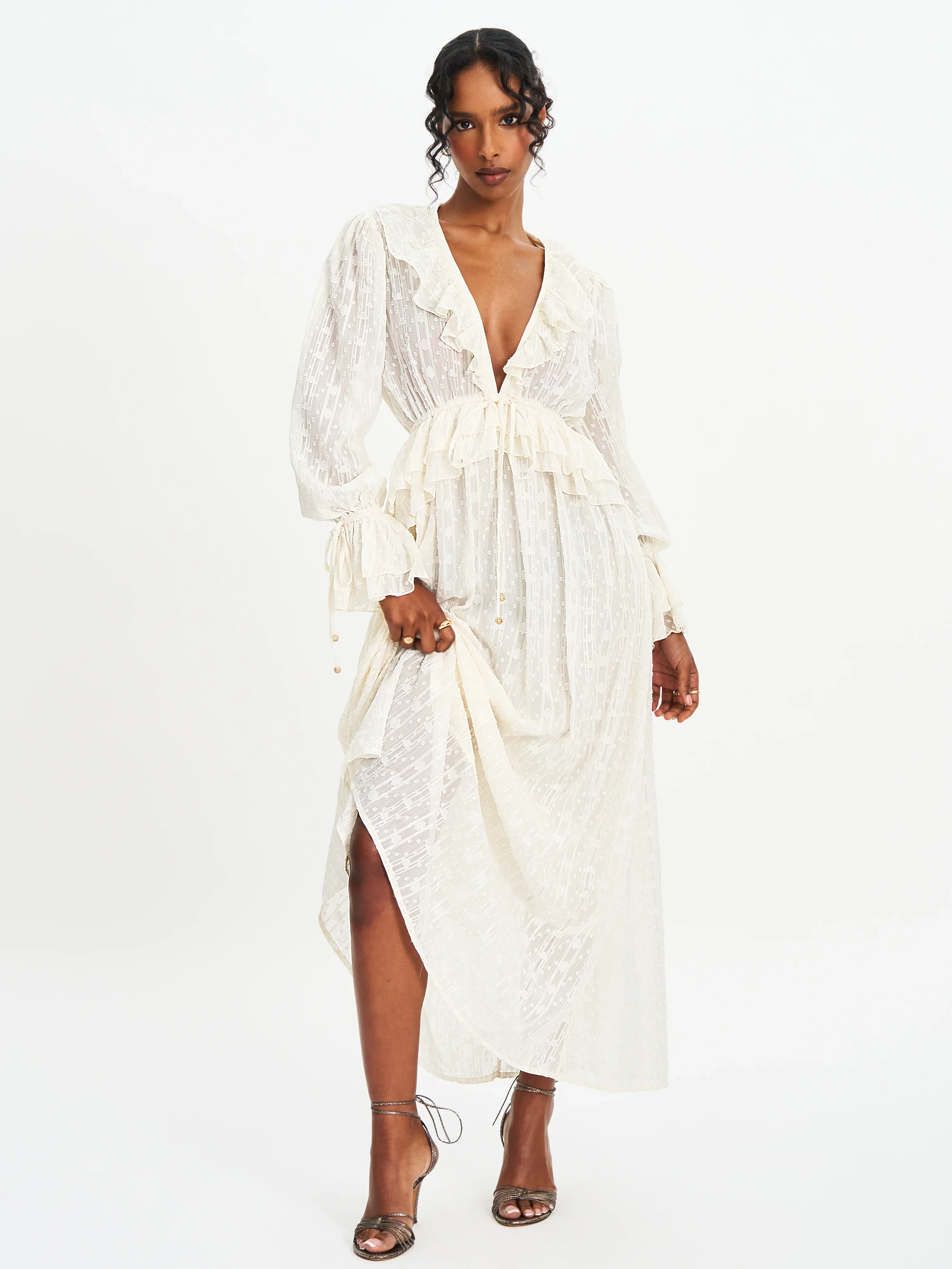 Safiya Jacquard Chiffon Long Sleeve Maxi Dress - FASHION NOB