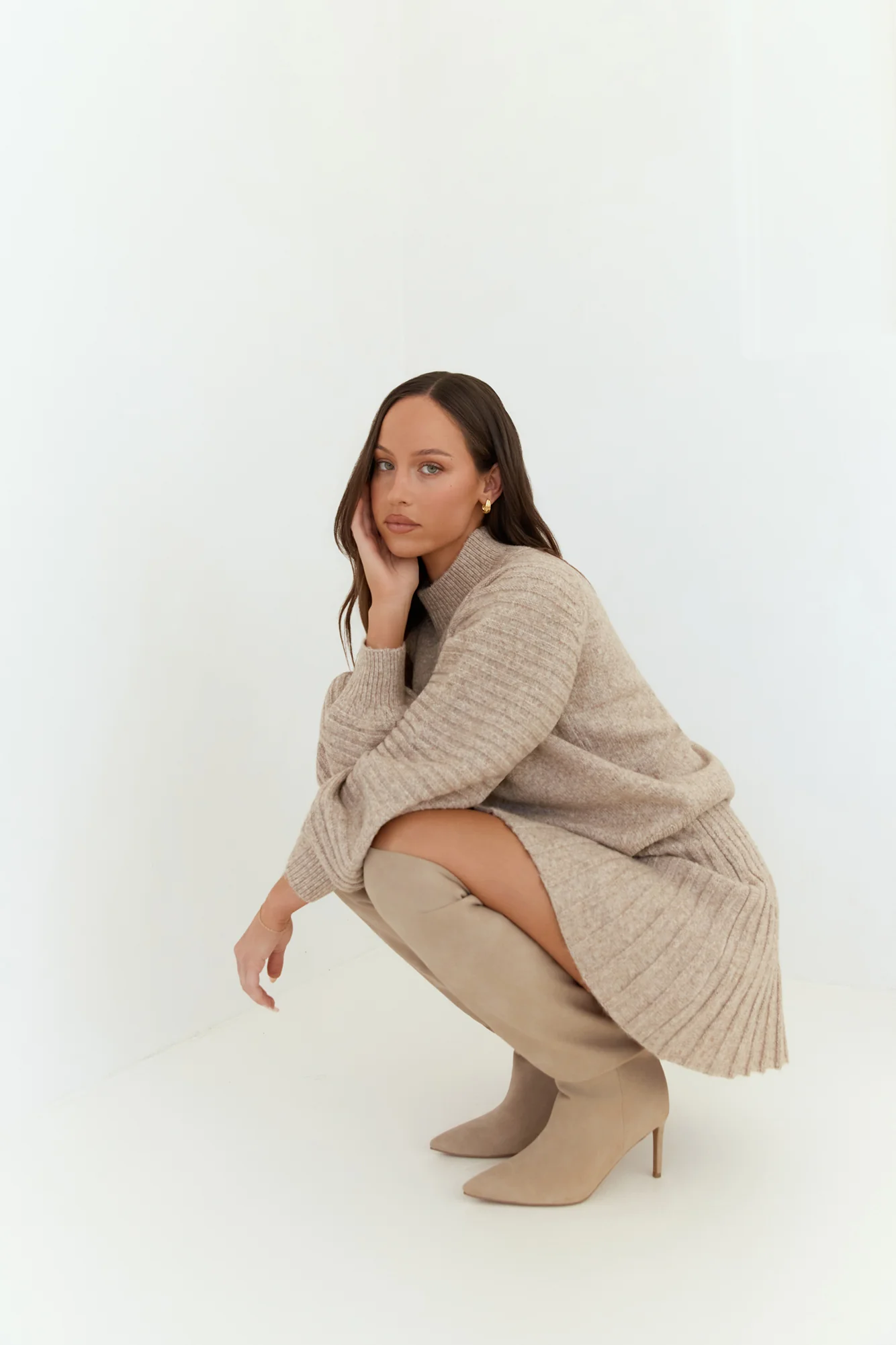 Seasonal Style Knit Mini Skirt Camel