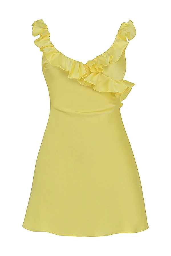 buttercup satin ruffle mini dress