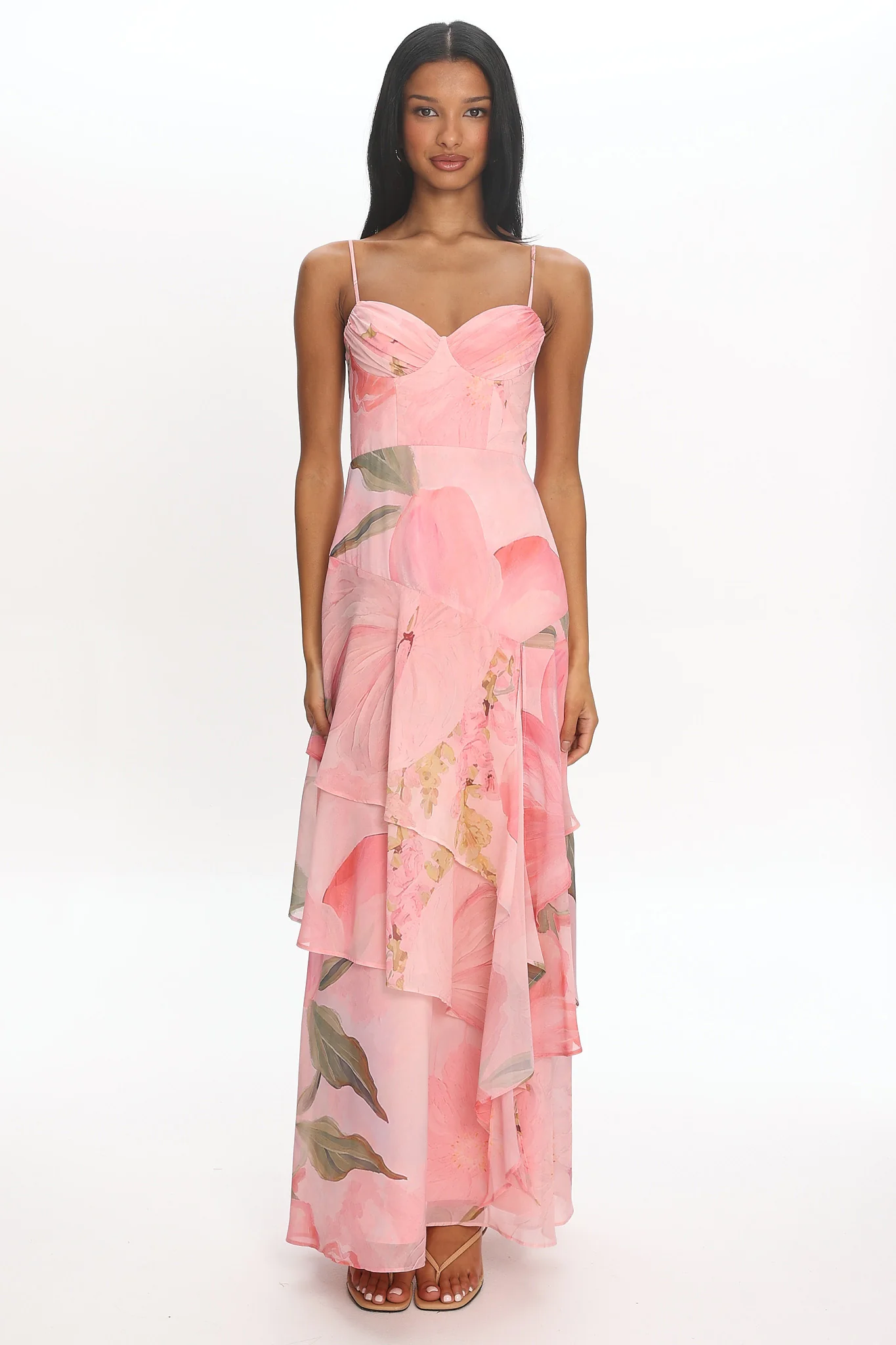 Botanical Bloom Tiered Maxi Dress Pink - luluinthesky
