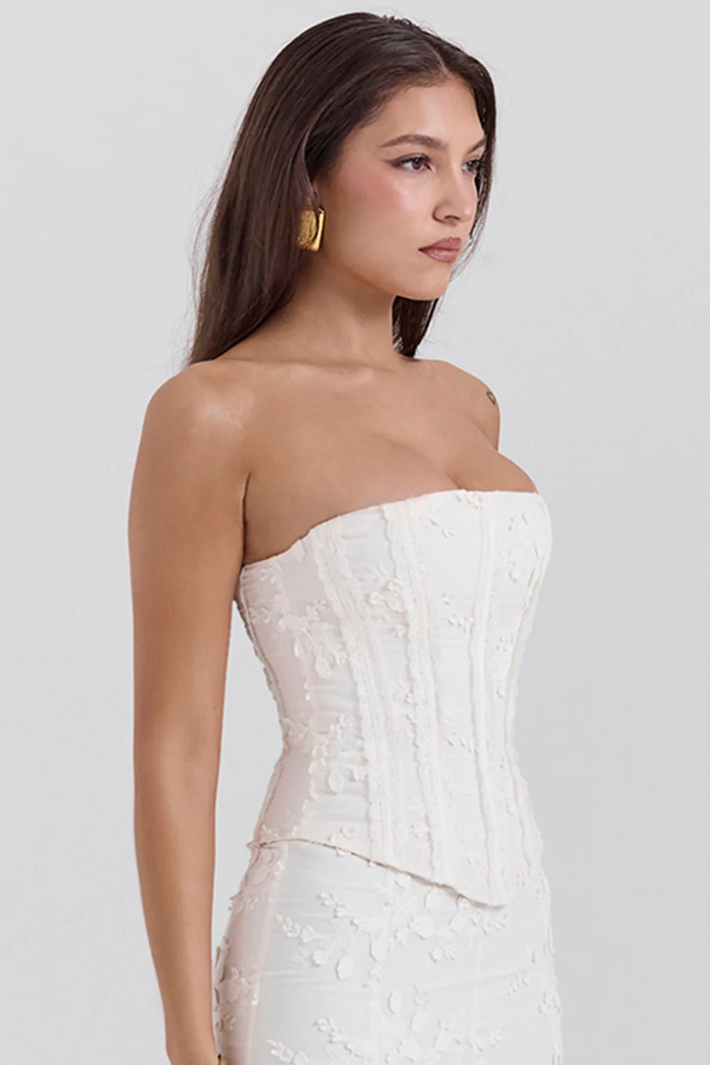Vintage Ivory Embroidered Strapless Corset