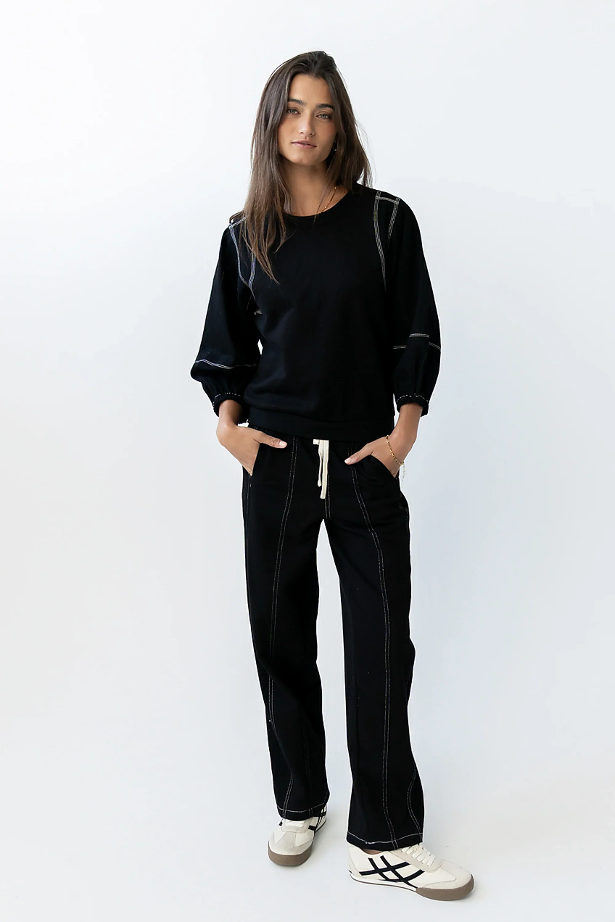 Malinda Mixed Media Top in Black