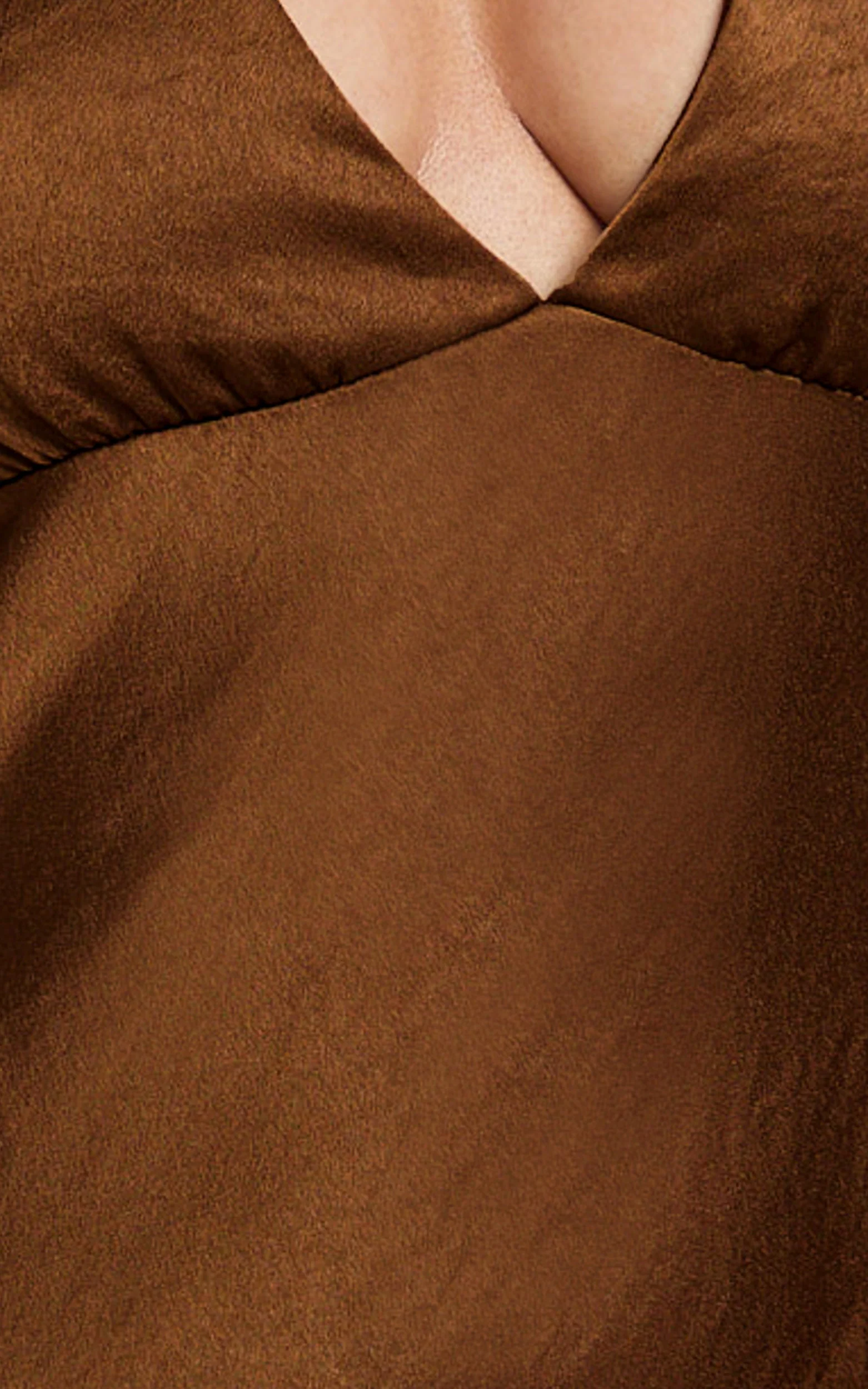 Khalani Midi Dress - Deep V Neck Satin Slip Dress in Chocolate
