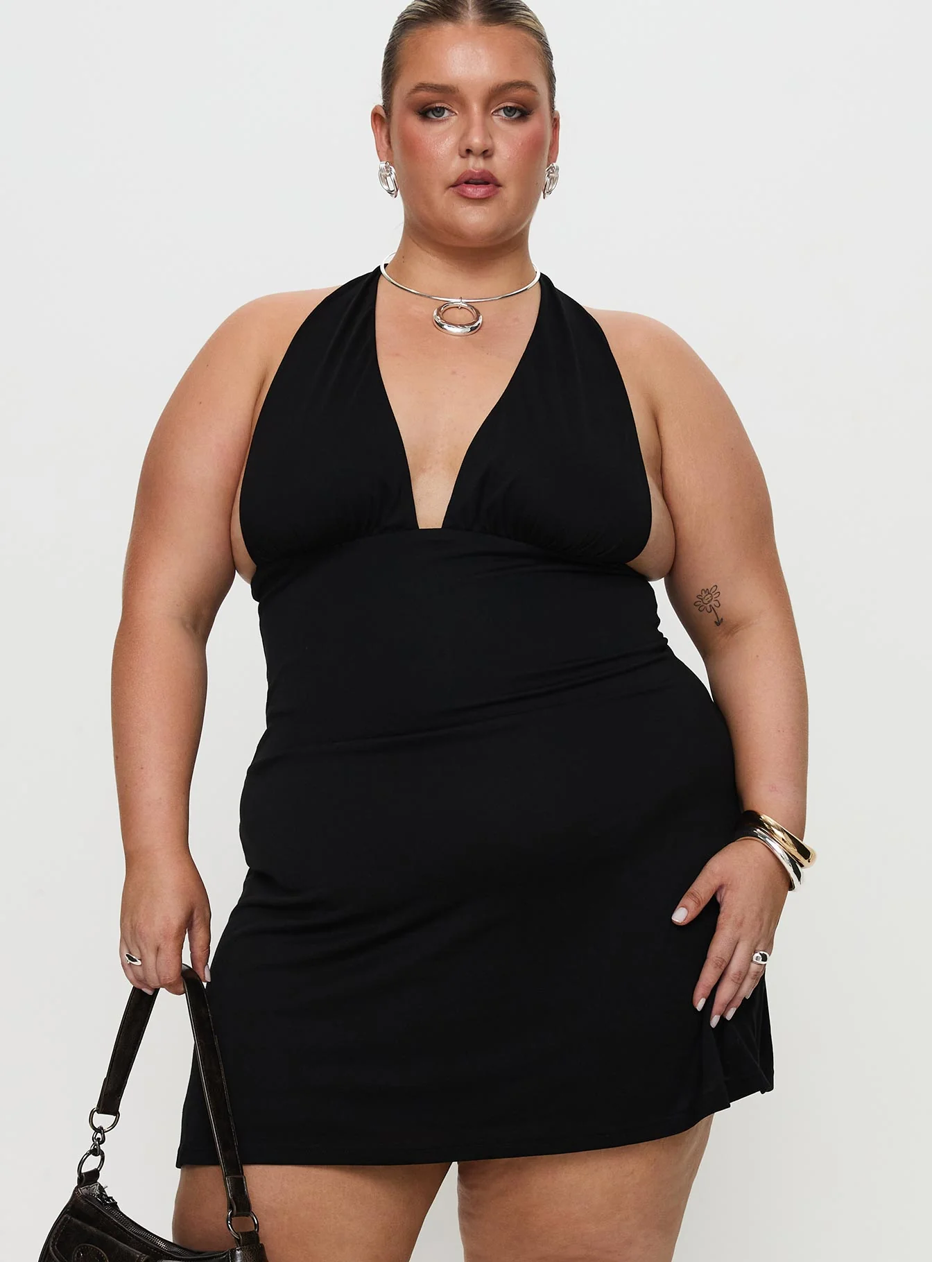 Tinisie Halter Mini Dress Black Curve