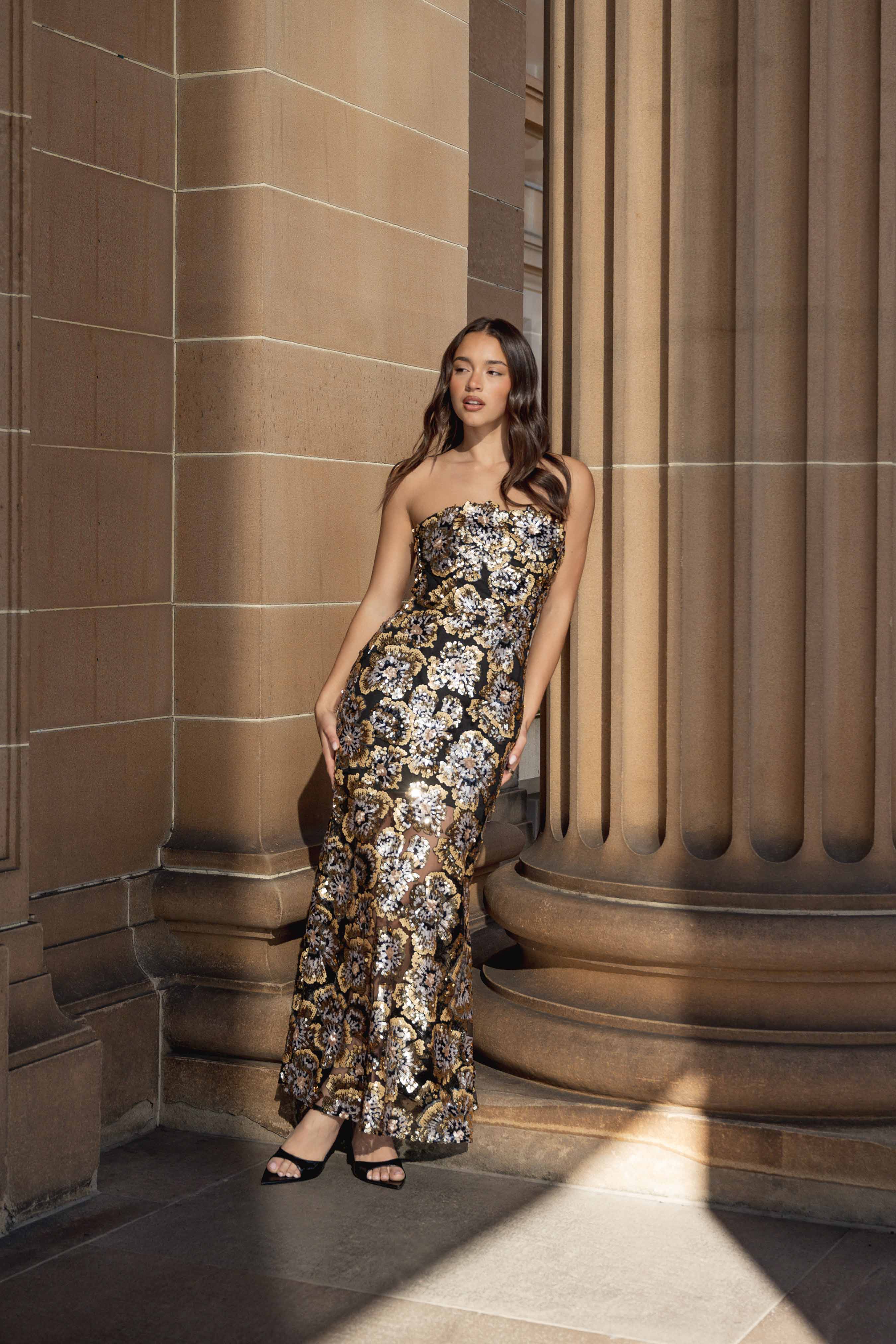 Celeste Strapless Gown in Black and Gold