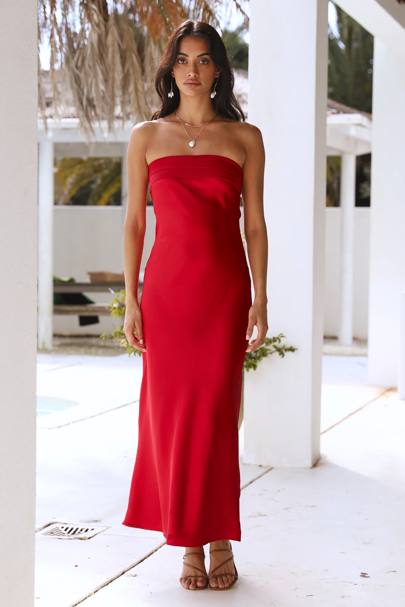 Gleam In Gold Maxi Dress Red