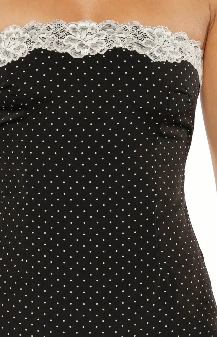 Earlette Black Polka Dot Lace Mini Dress - luluinthesky