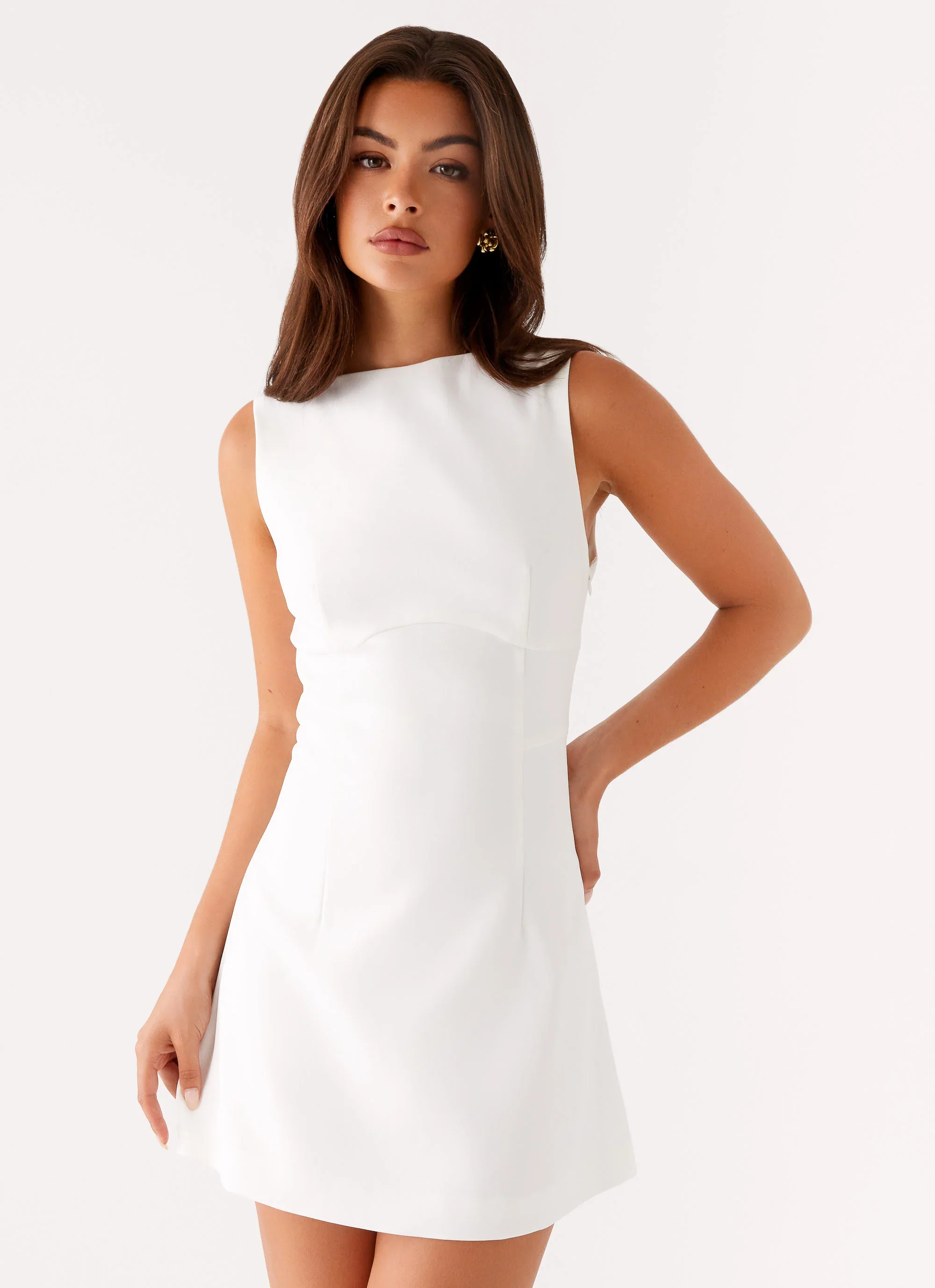 Elegant Fitted A-Line Party Dress - White