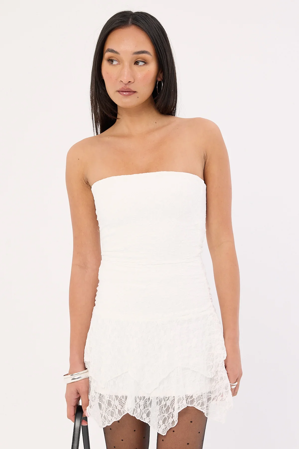 Luck & Trouble Sasha Strapless Asymmetrical Mini Dress White