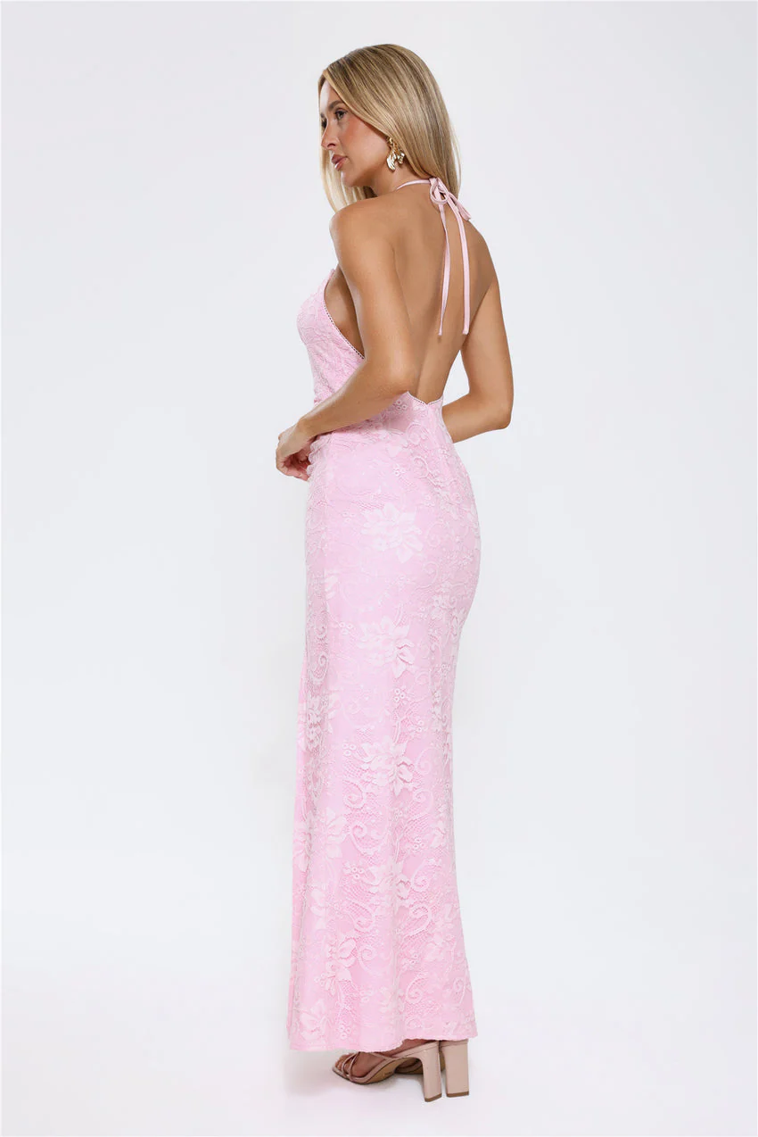 Glittered Passion Lace Maxi Dress Pink - luluinthesky