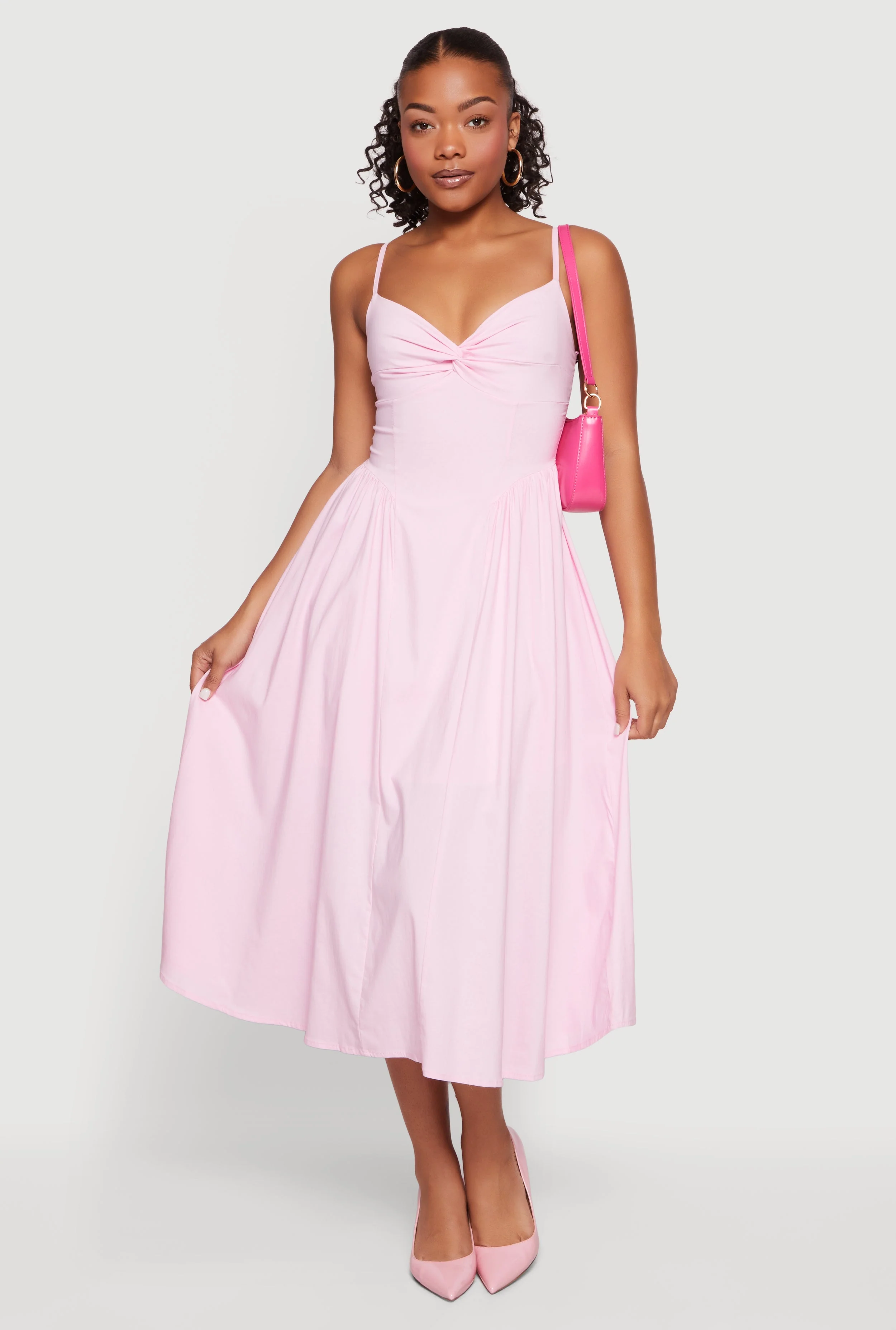 Twist Front Keyhole Back Midi Dress