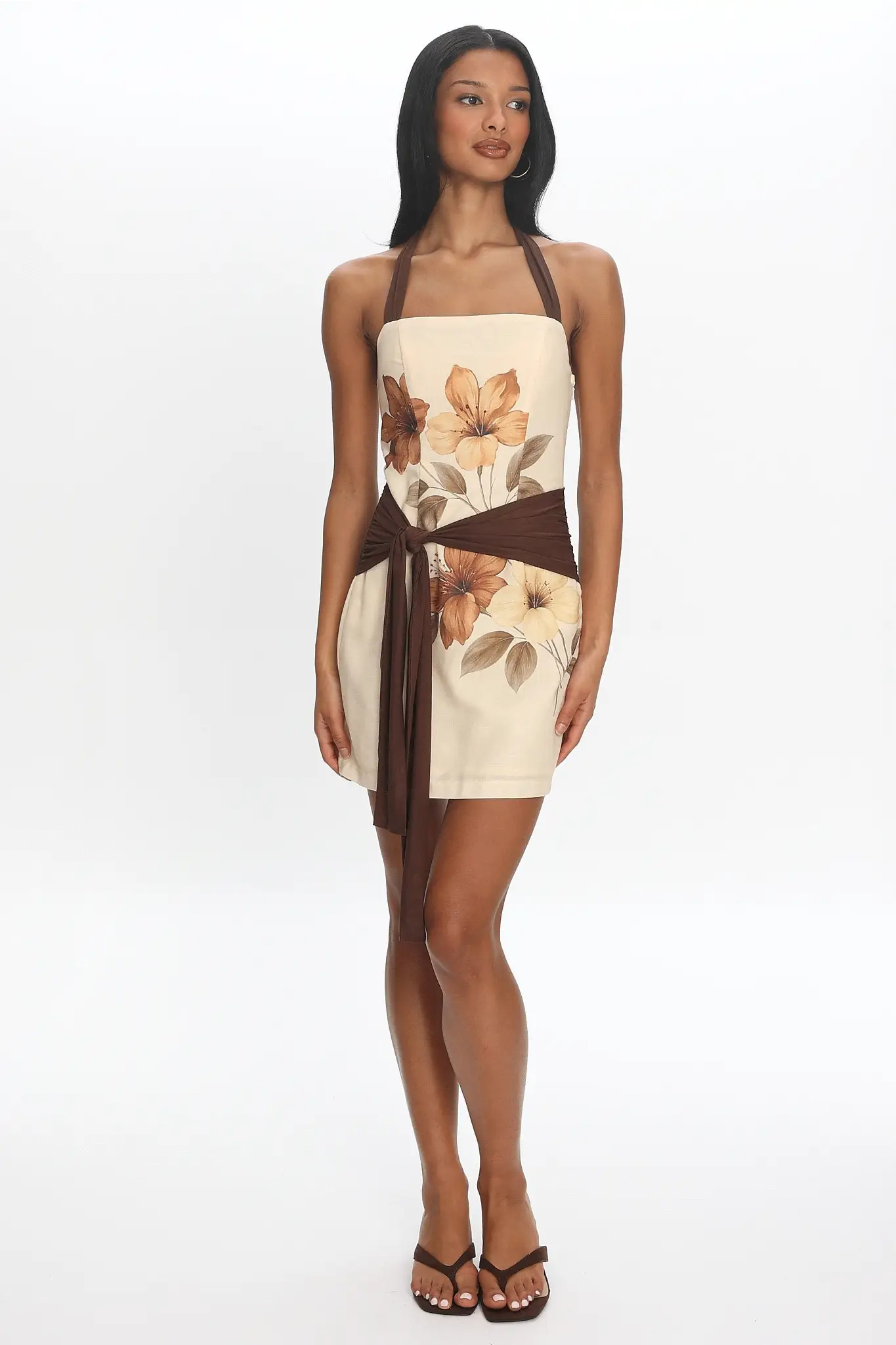 Sienna Sunset Halter Mini Dress Butter - luluinthesky