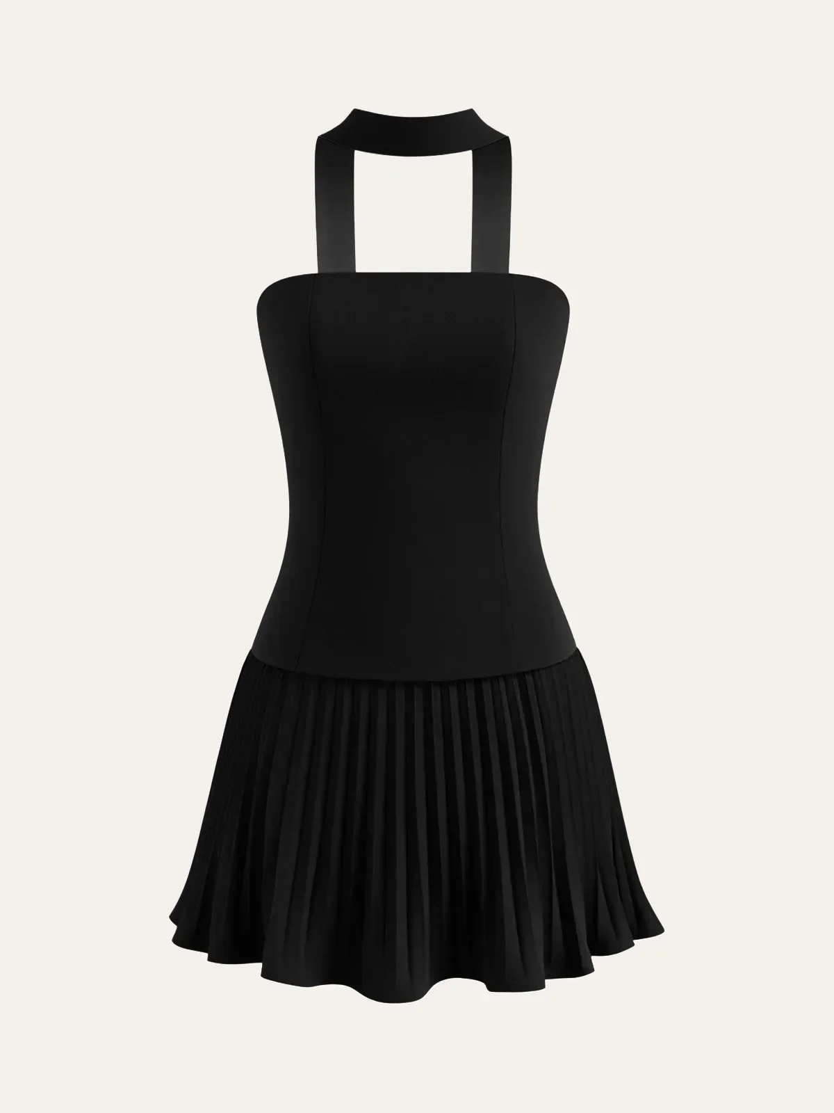 Halter Neck Strapless Pleated Mini Dress