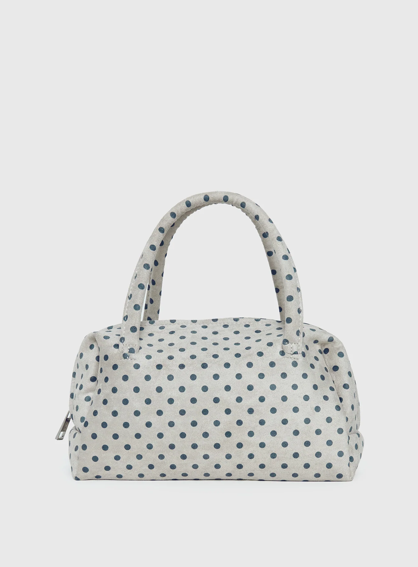 Luellah Faux Suede Boston Bag White / Grey Polka Dot