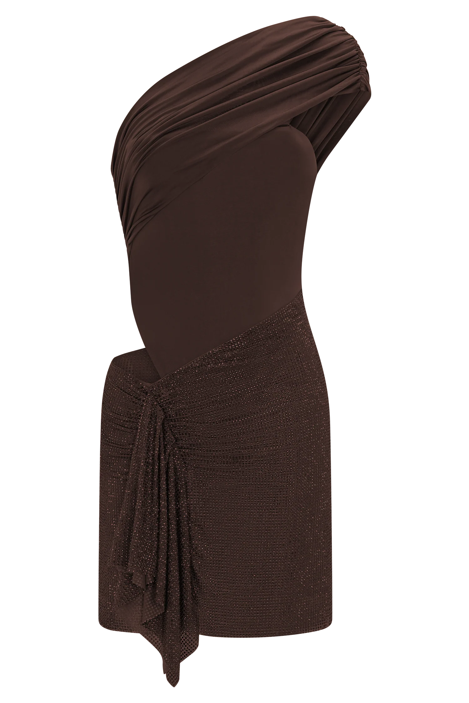 Paisley Slinky And Diamante Mini Dress - Chocolate