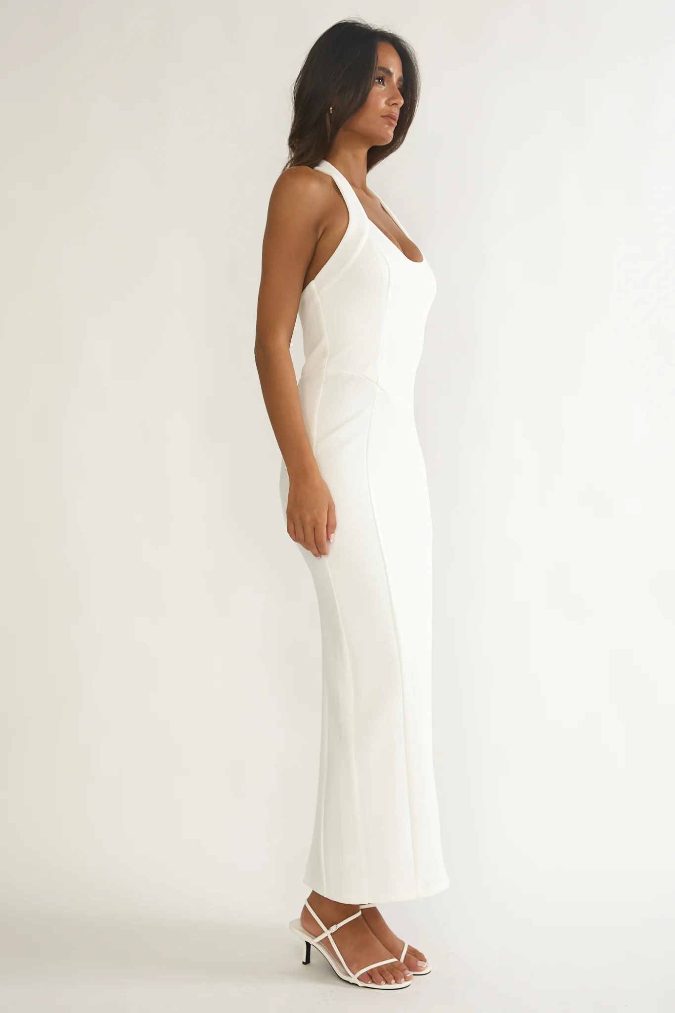 Shailyn Scoop Neck Halter Maxi Dress White - luluinthesky