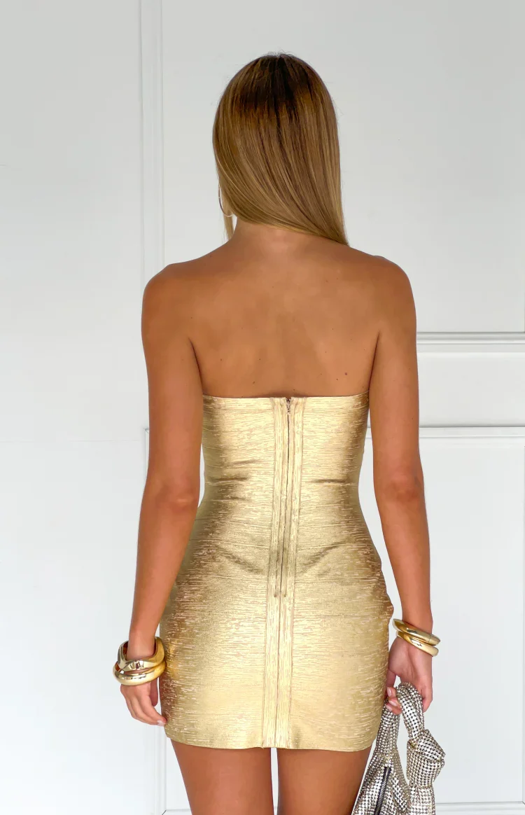 Amanda Gold Bandage Strapless Mini Dress