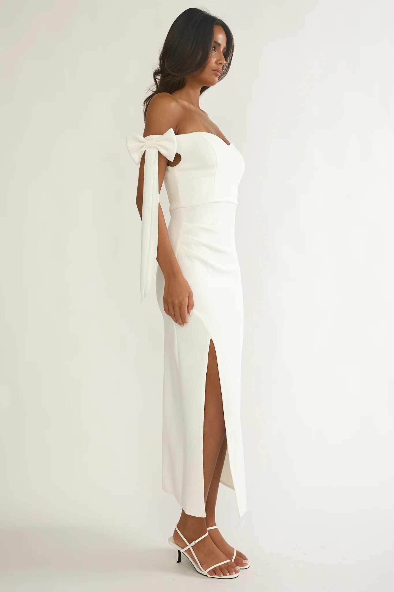 Have Faith Off-Shoulder Bow Sleeve Maxi Dress White - luluinthesky