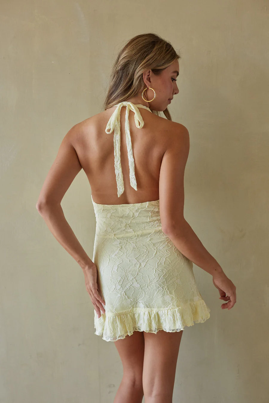 Fleur Lace Halter Ruffled Mini Dress