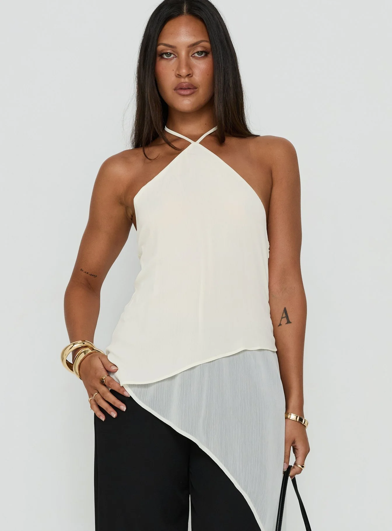 Eternal Optimist Longline Chiffon Arrowneck Top Cream