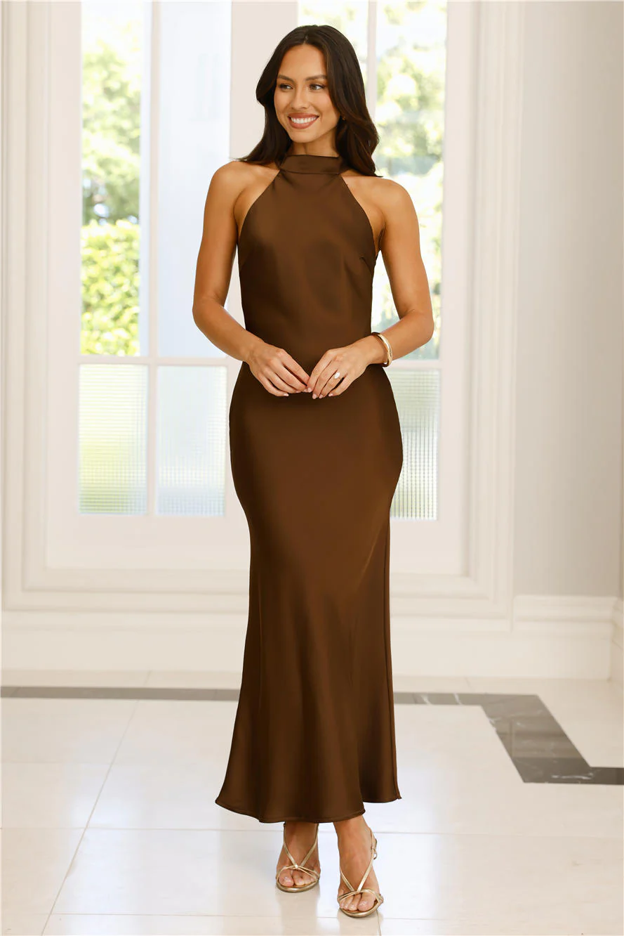 Icon Status Satin Maxi Dress Chocolate