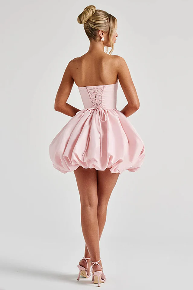 Strapless Bow Puff Mini Dress