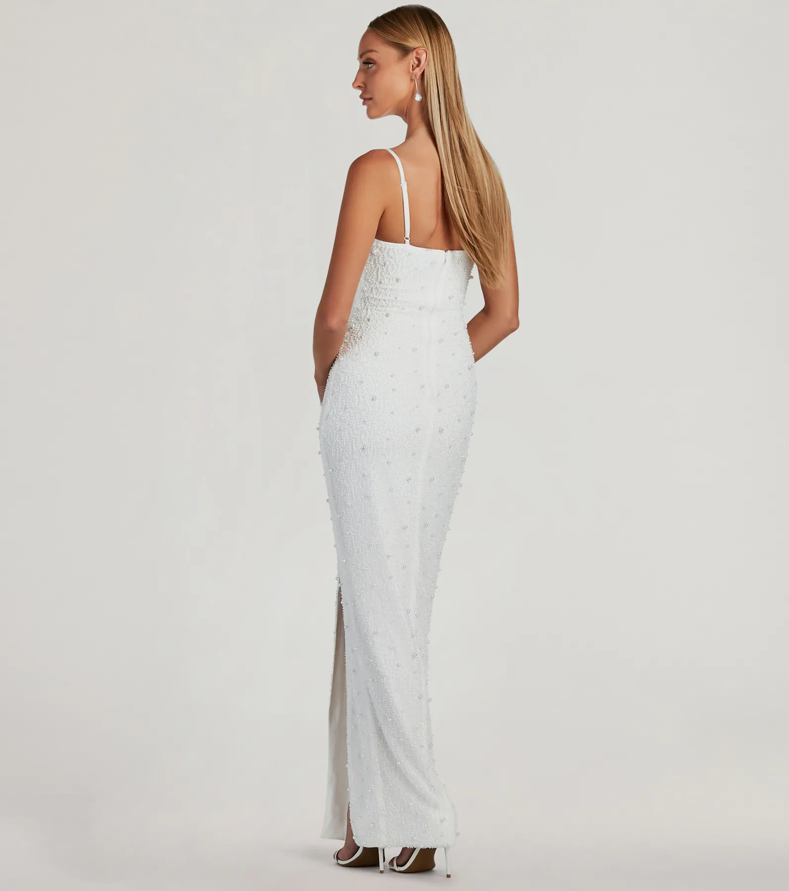 Klara Cowl Neck Faux Pearl Bead Column Dress