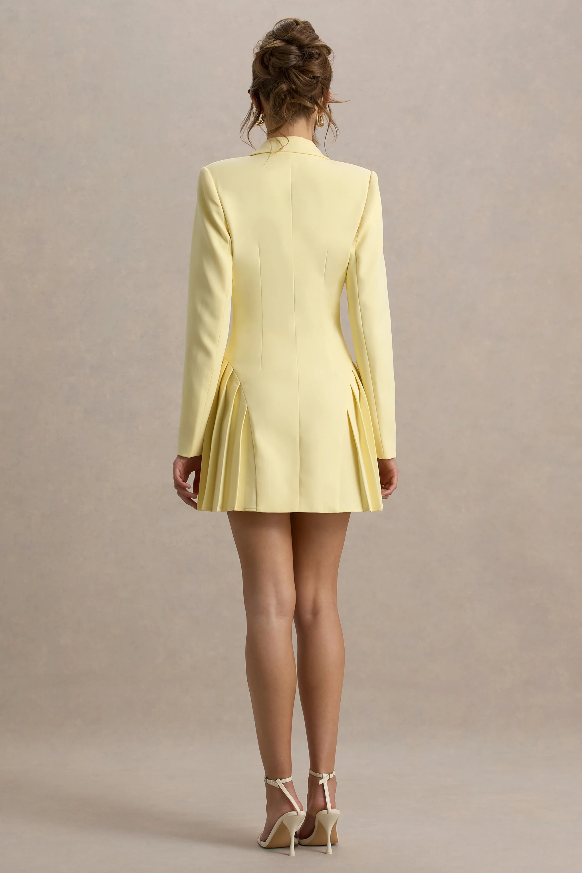 Blossoming | Lemon Plunge-Neck Tailored Mini Dress With Pleating