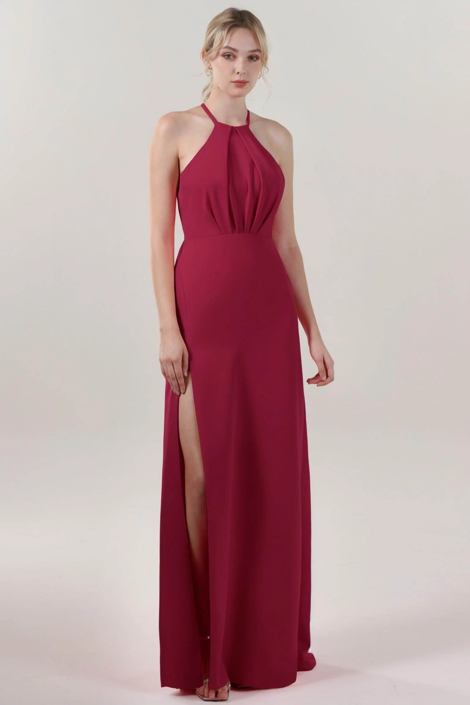Sheath-Column Maxi Stretch Crepe Bridesmaid Dress CS0597BM