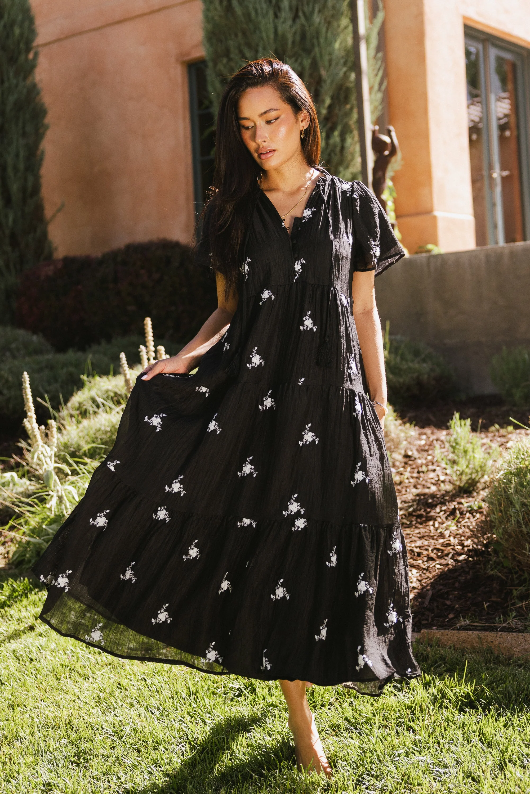 Flynn Embroidered Maxi Dress in Black