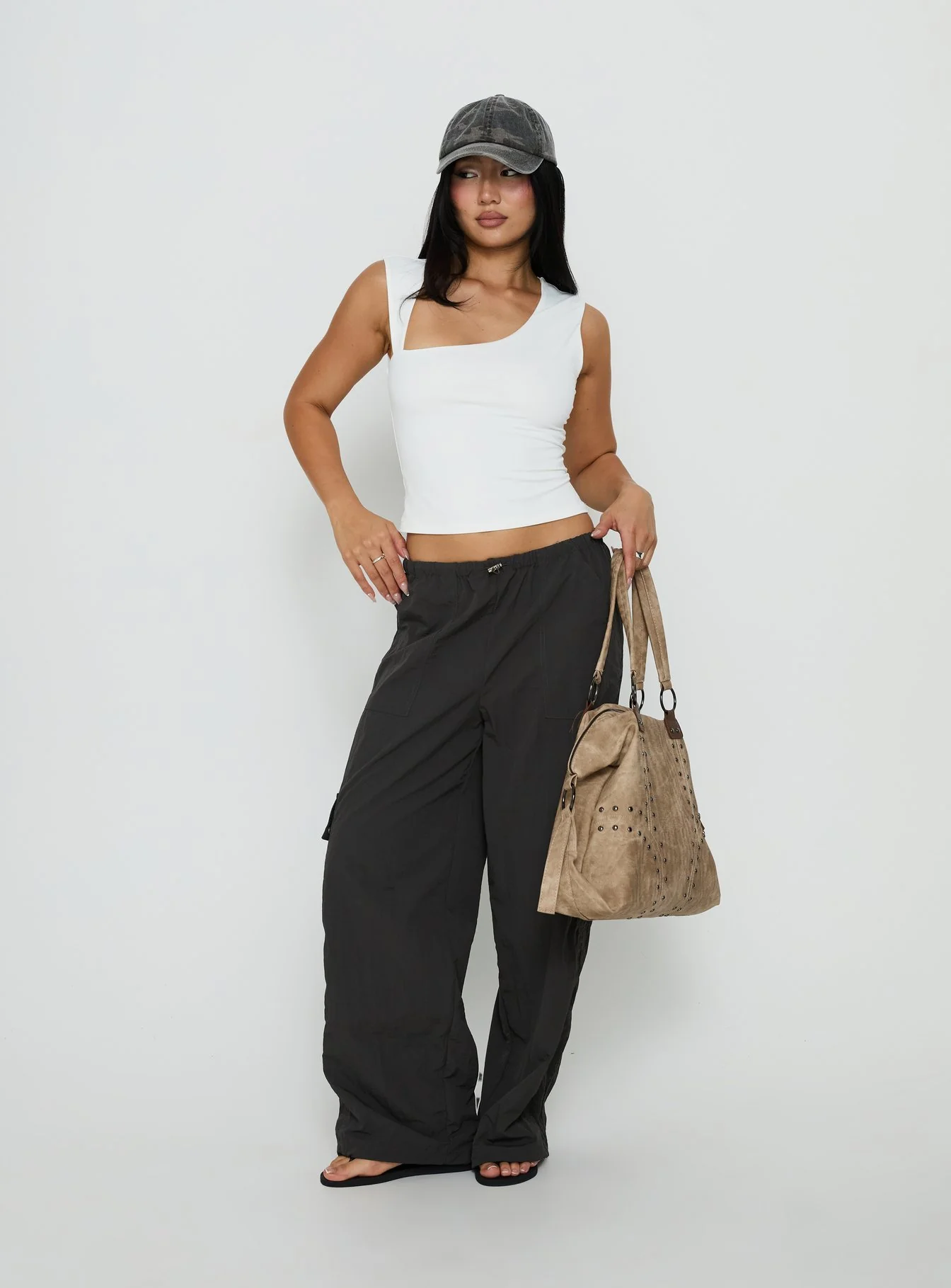 Lost On You Parachute Cargo Pants Charcoal