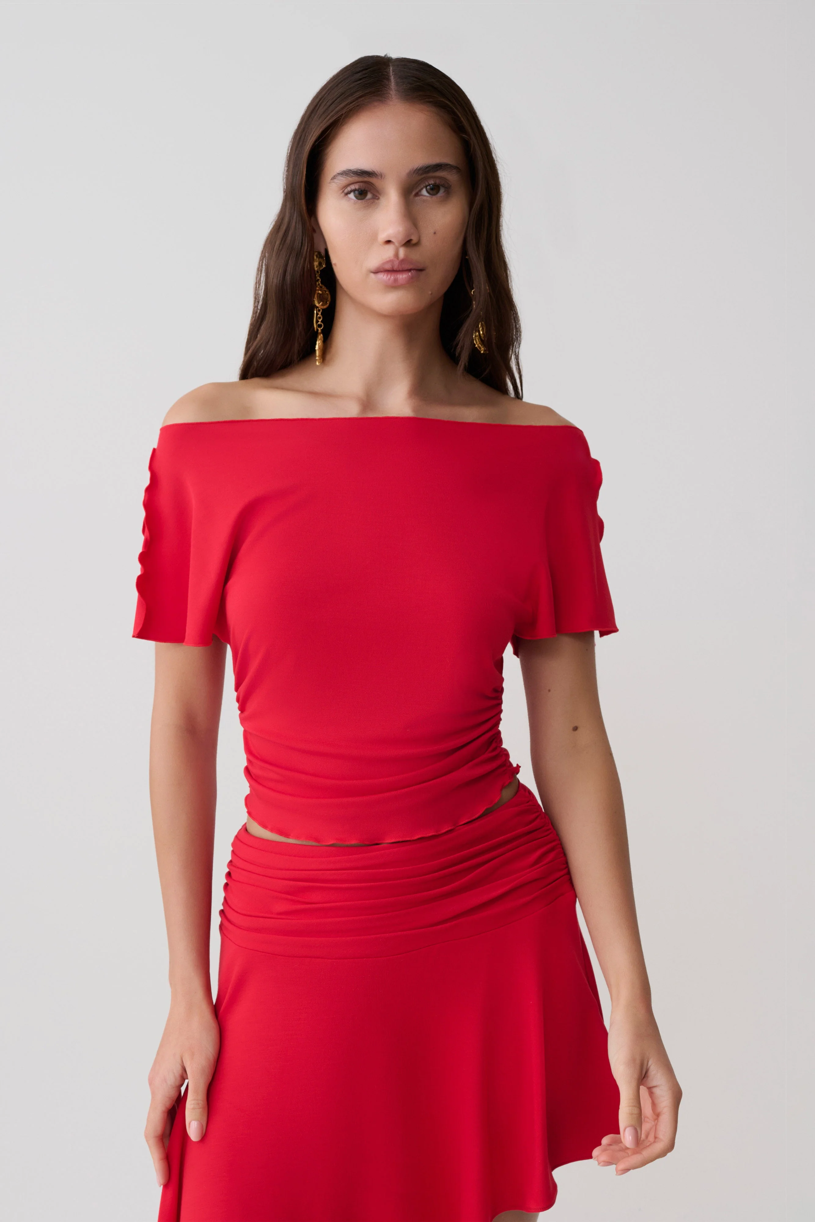 Talise Modal Flounce Short Sleeve Top - Red