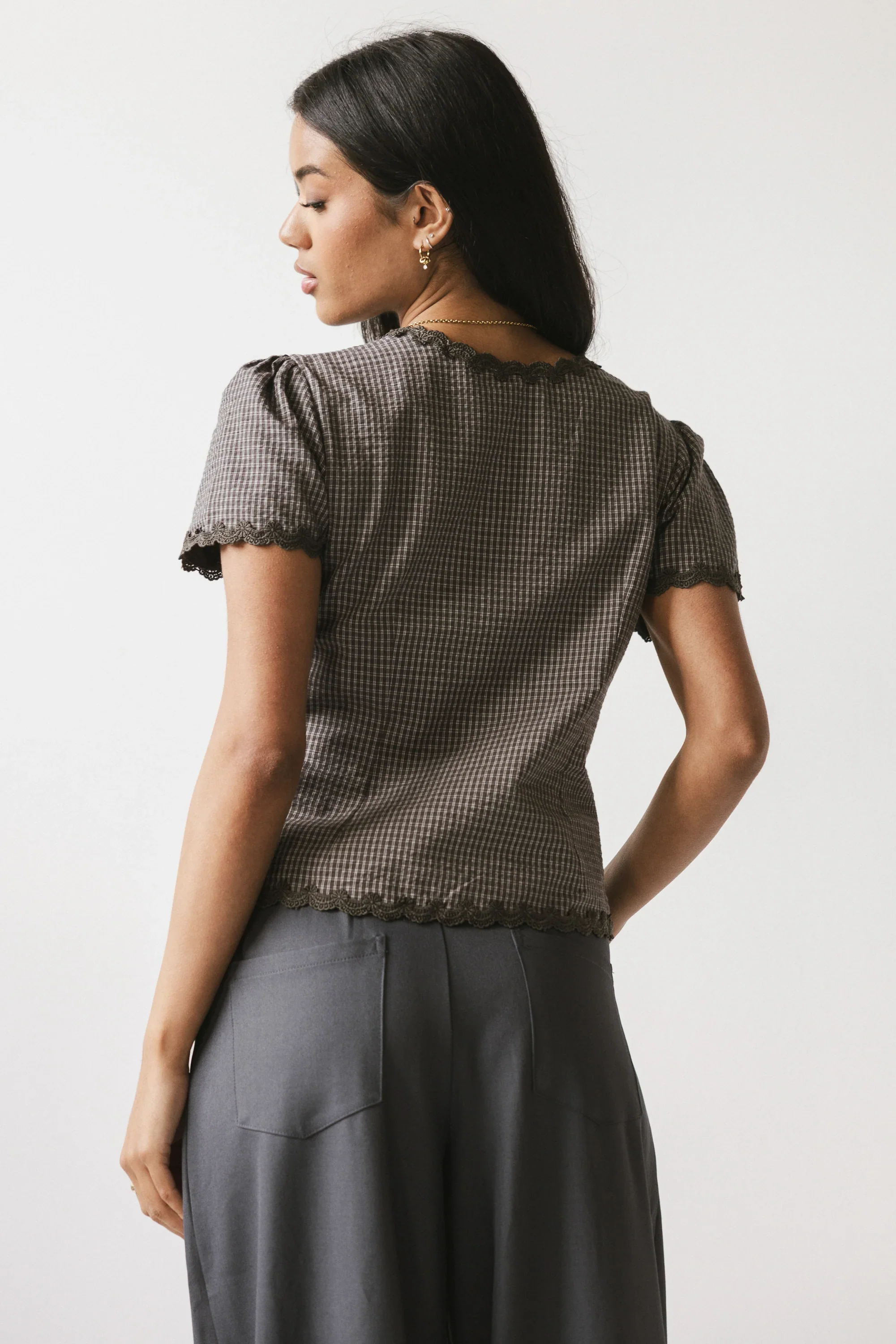 Serra Lace Trim Blouse in Charcoal