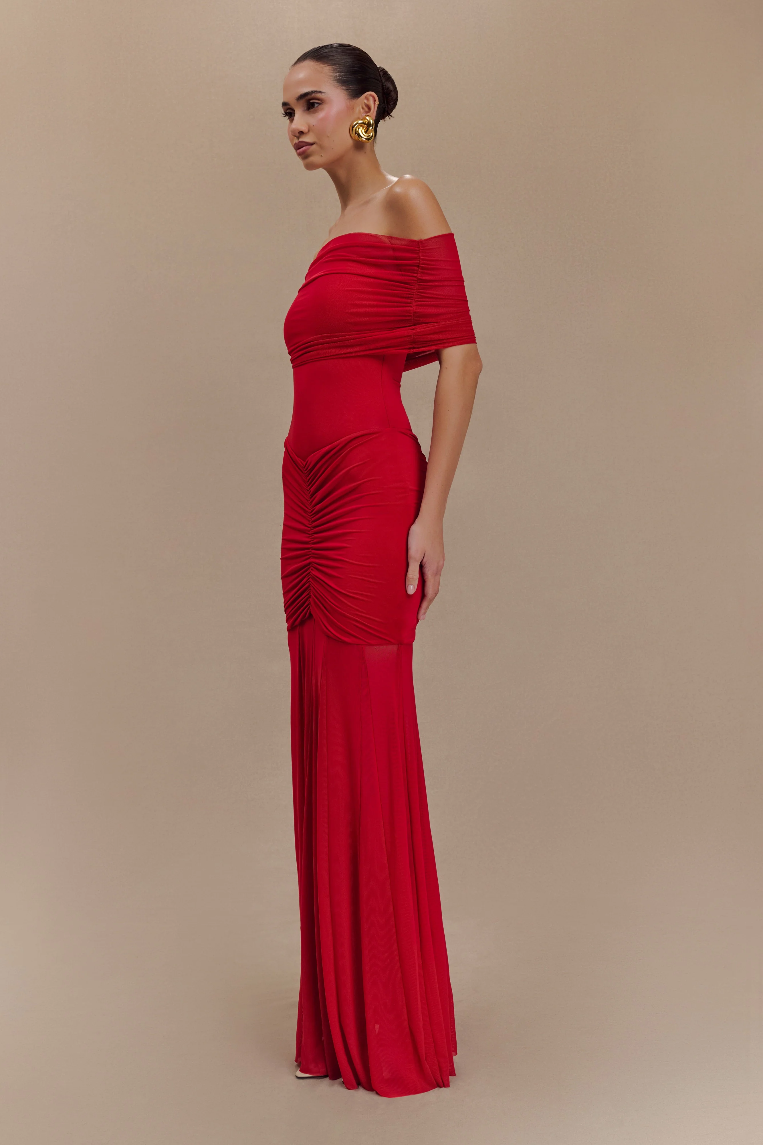 Caspian-Slinky-And-Mesh-Off-Shoulder-Maxi-Dress-Ruby