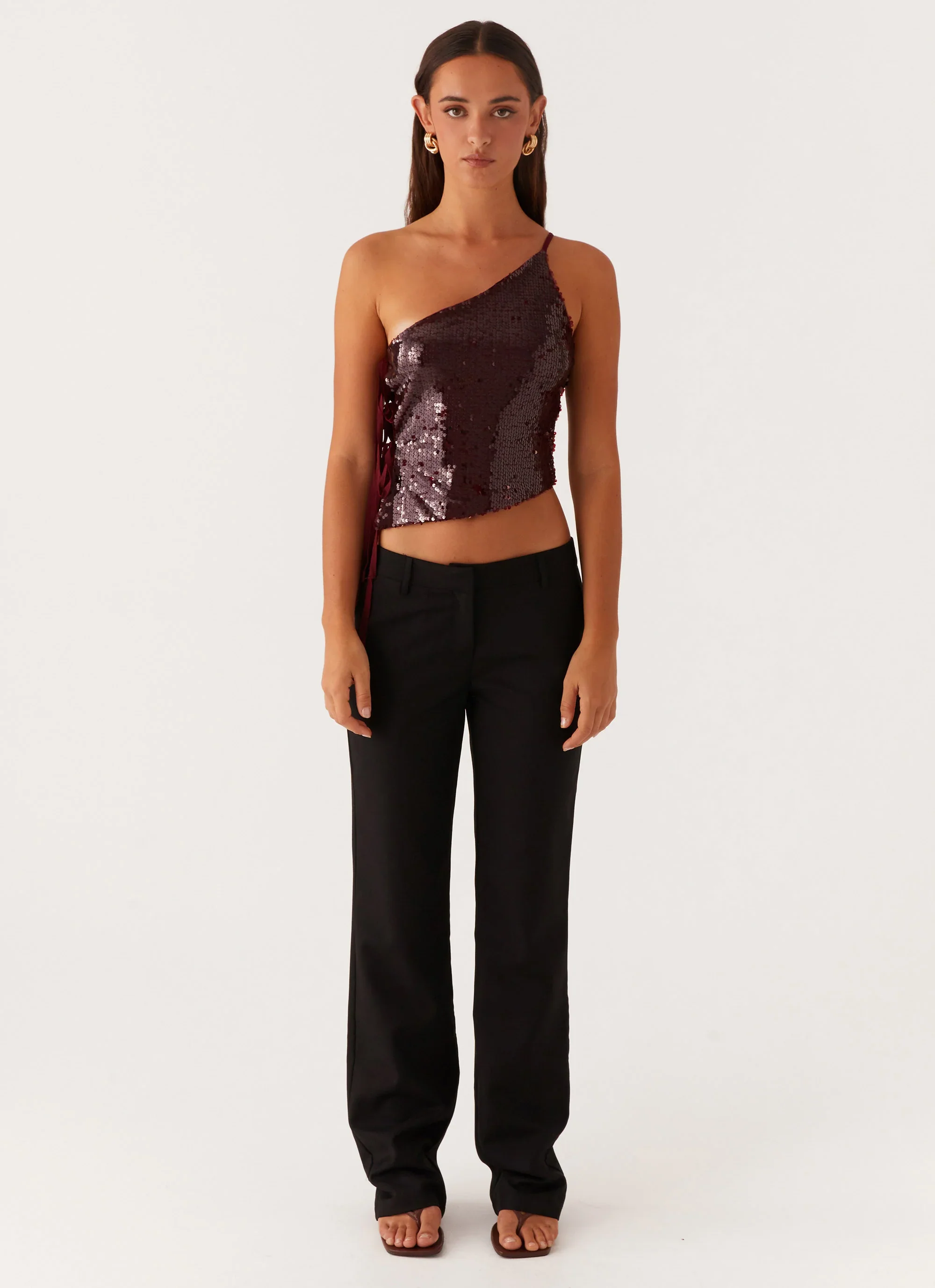 Cosmopolitan One Shoulder Top - Maroon