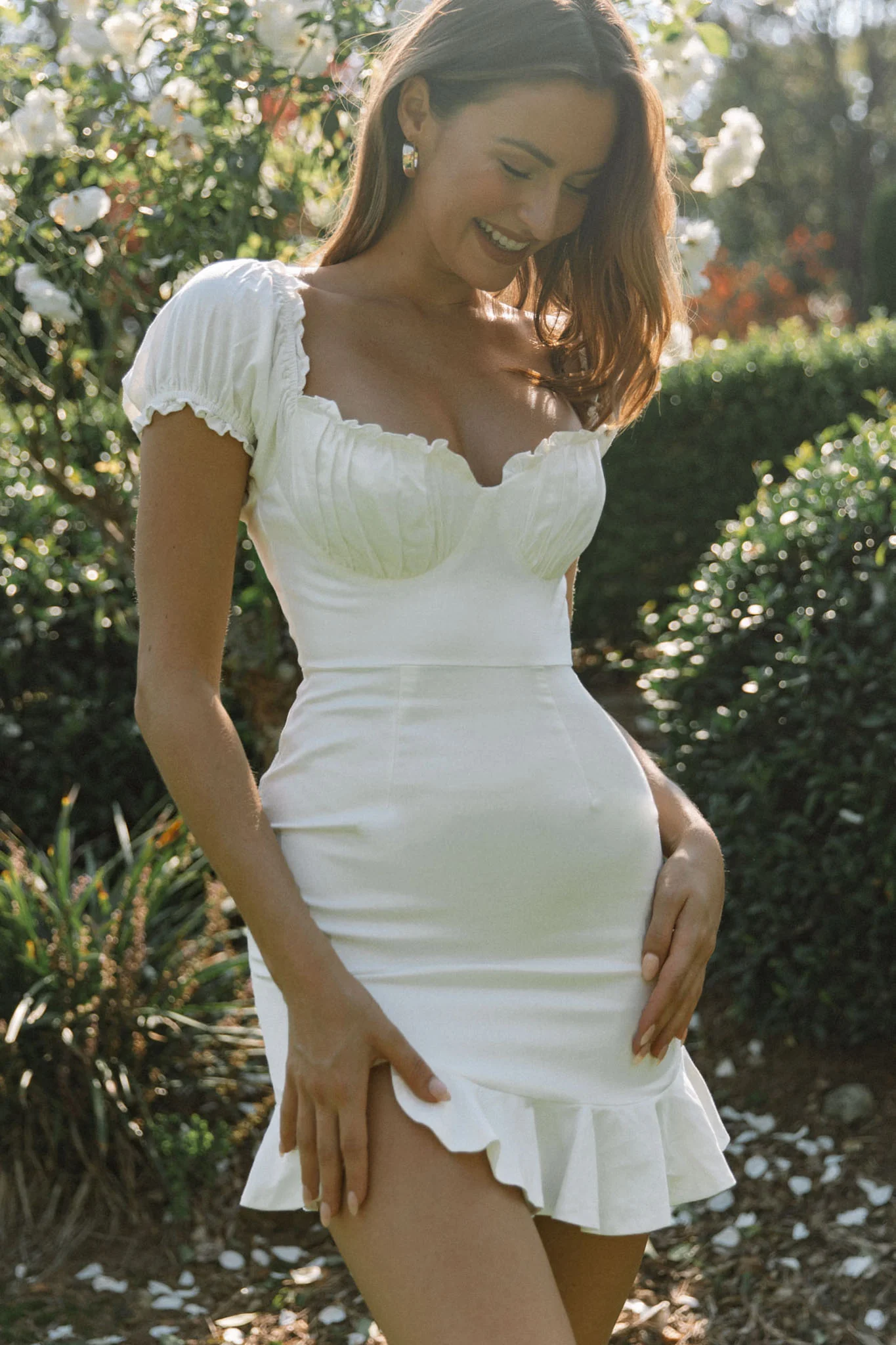 Heaven Sent Ruched Bust Puff Sleeve Dress White - luluinthesky