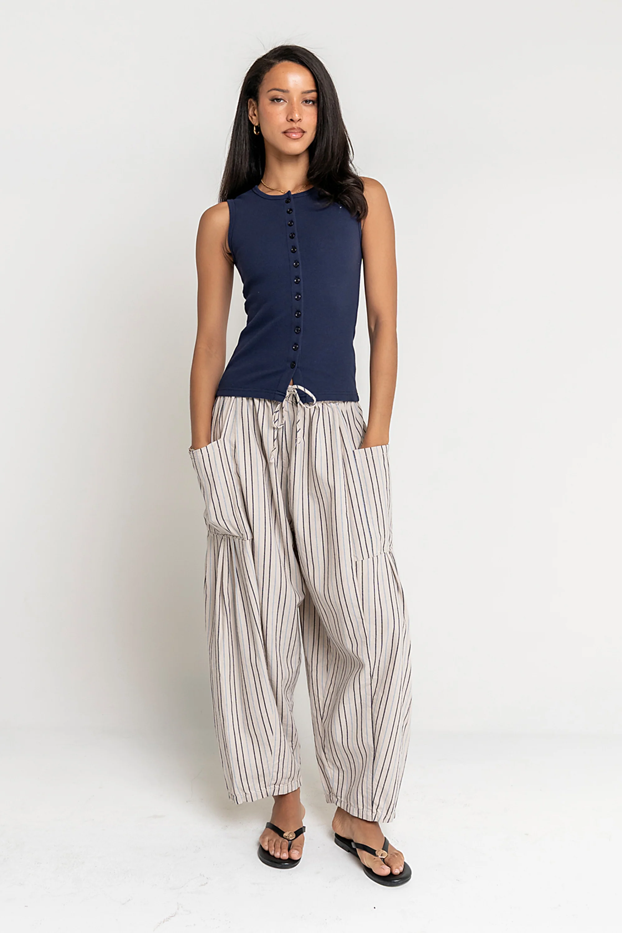 Colleen Striped Baggy Pants in Natural - FINAL SALE