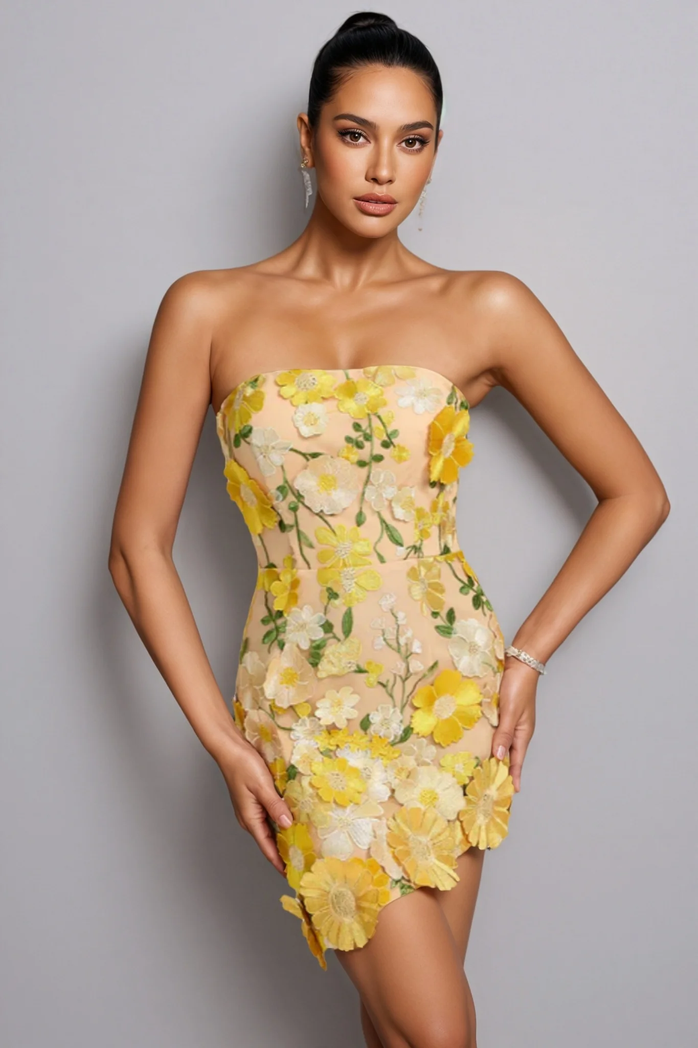 Tennyson Strapless 3D Floral Mini Dress