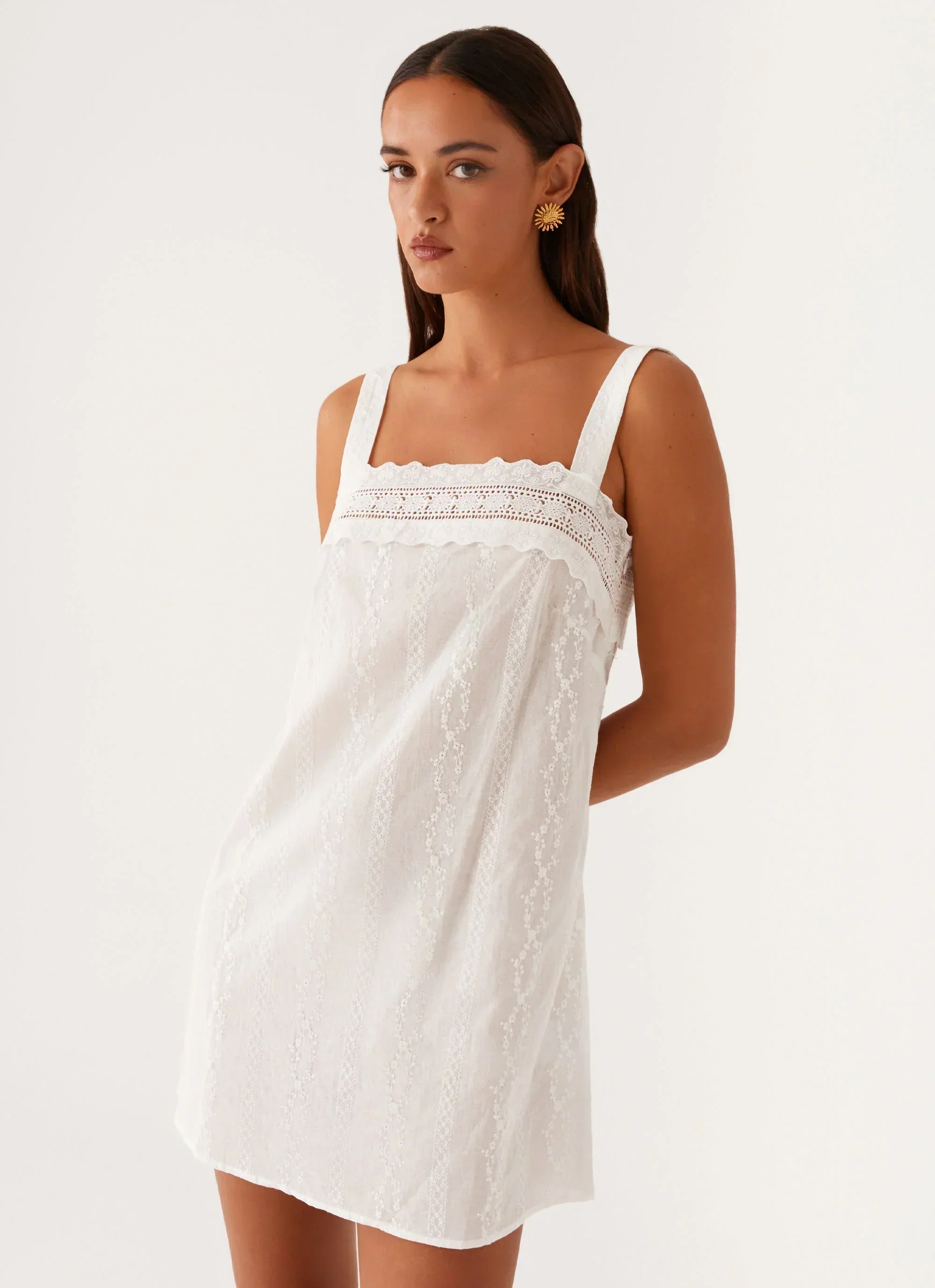 Calla Broderie Mini Dress - White - luluinthesky