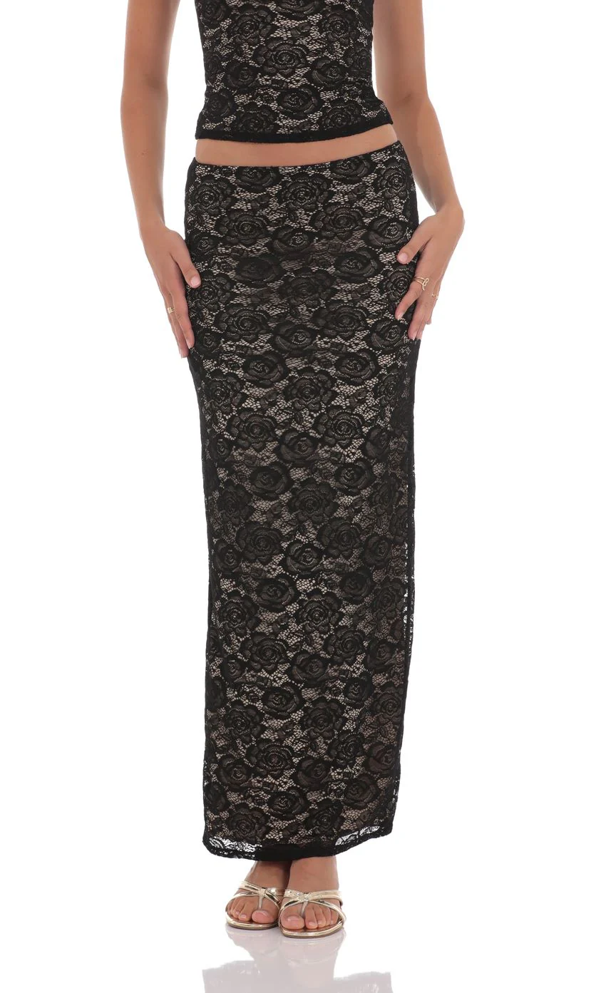 Lace Bodycon Two Piece Set in Black - luluinthesky