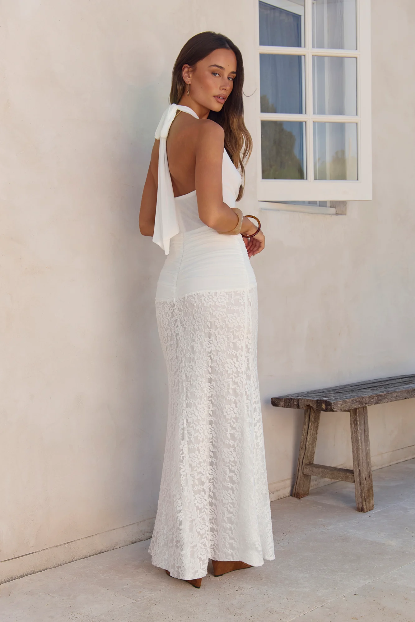 Fly To Paradise Mesh Halter Maxi Dress White - luluinthesky